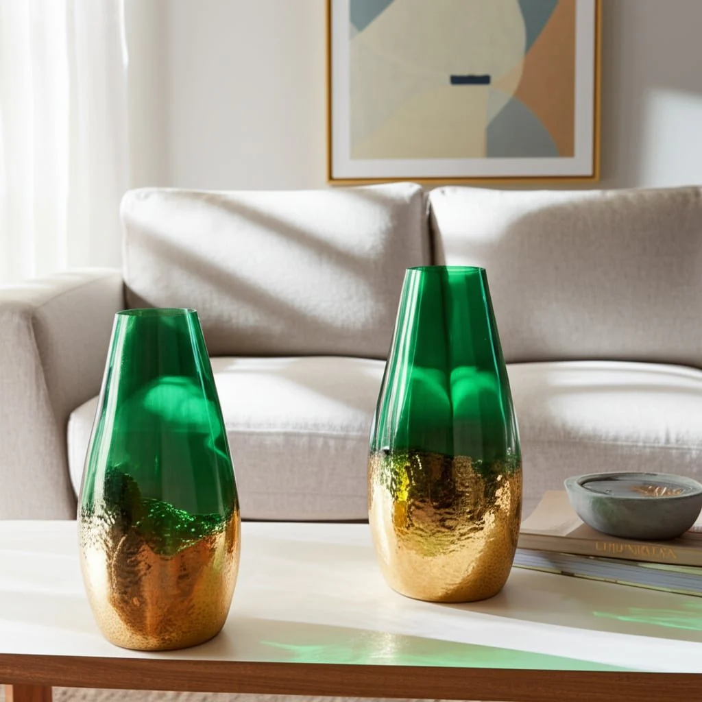 Glass, 15" Gold Dipped Vase, Green - Image 12