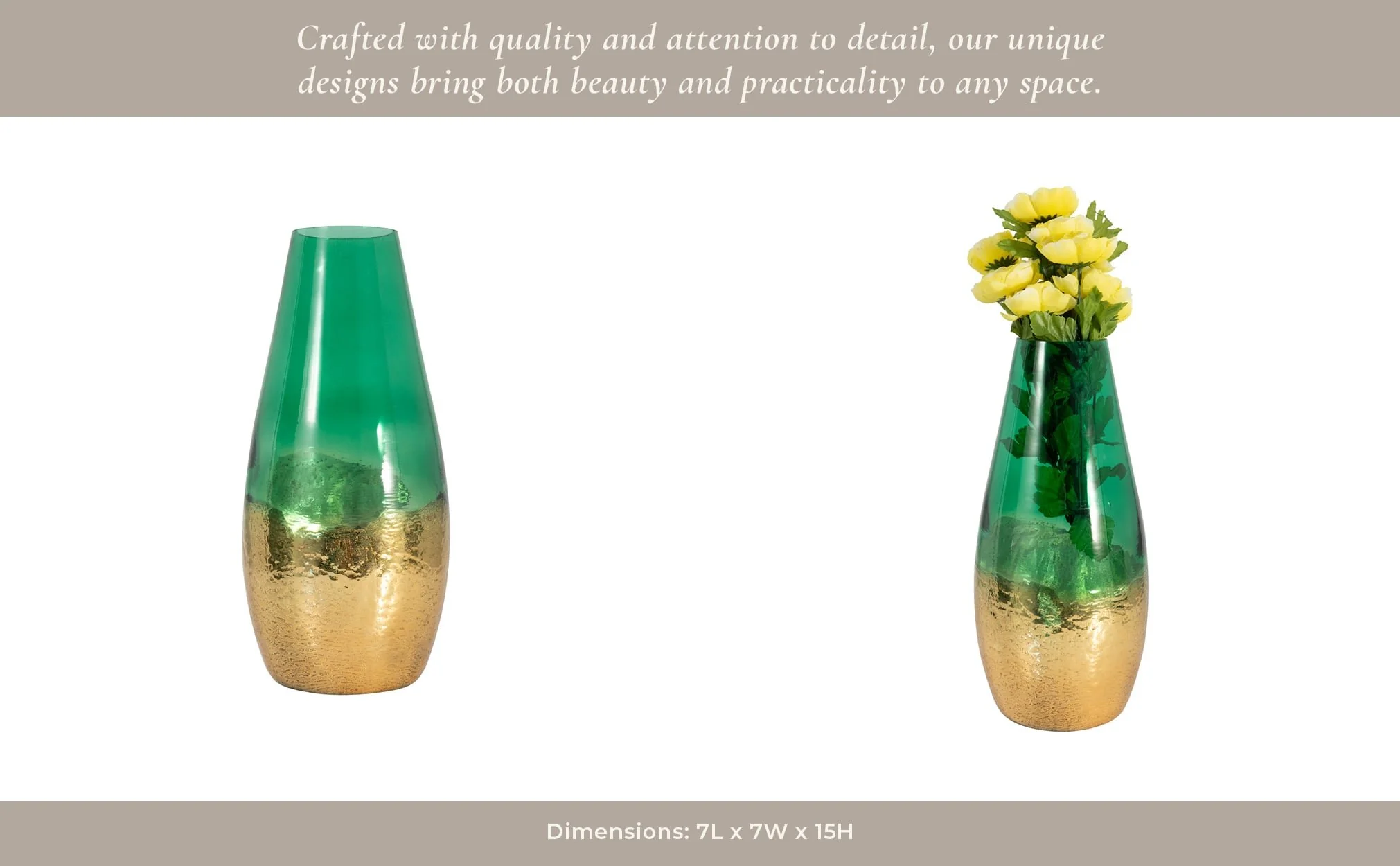 Glass, 15" Gold Dipped Vase, Green - Image 14