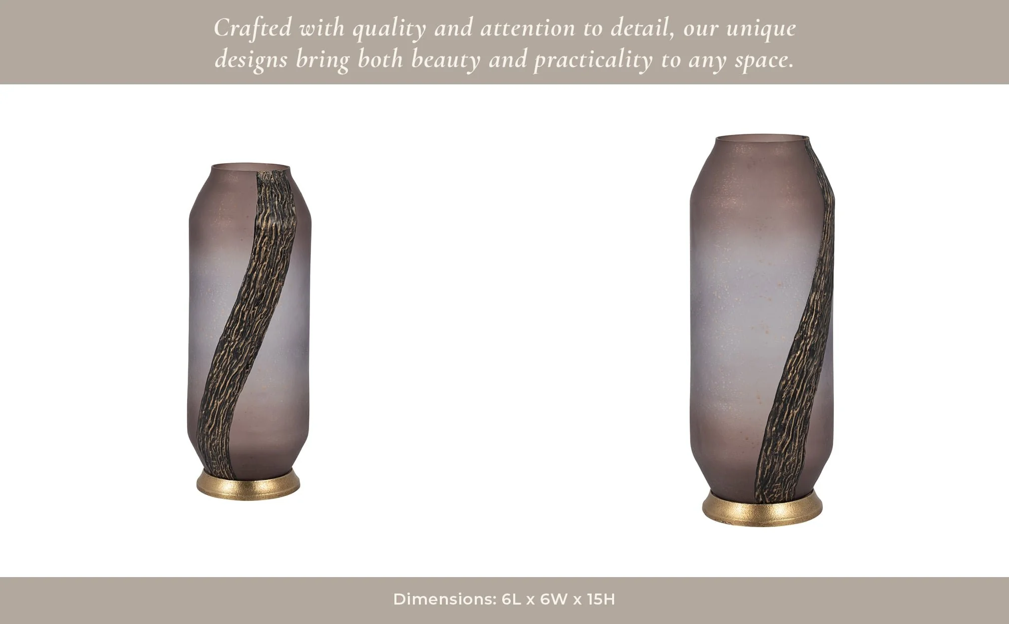 Glass, 15" Metallic Detail Vase, Blush - Image 12
