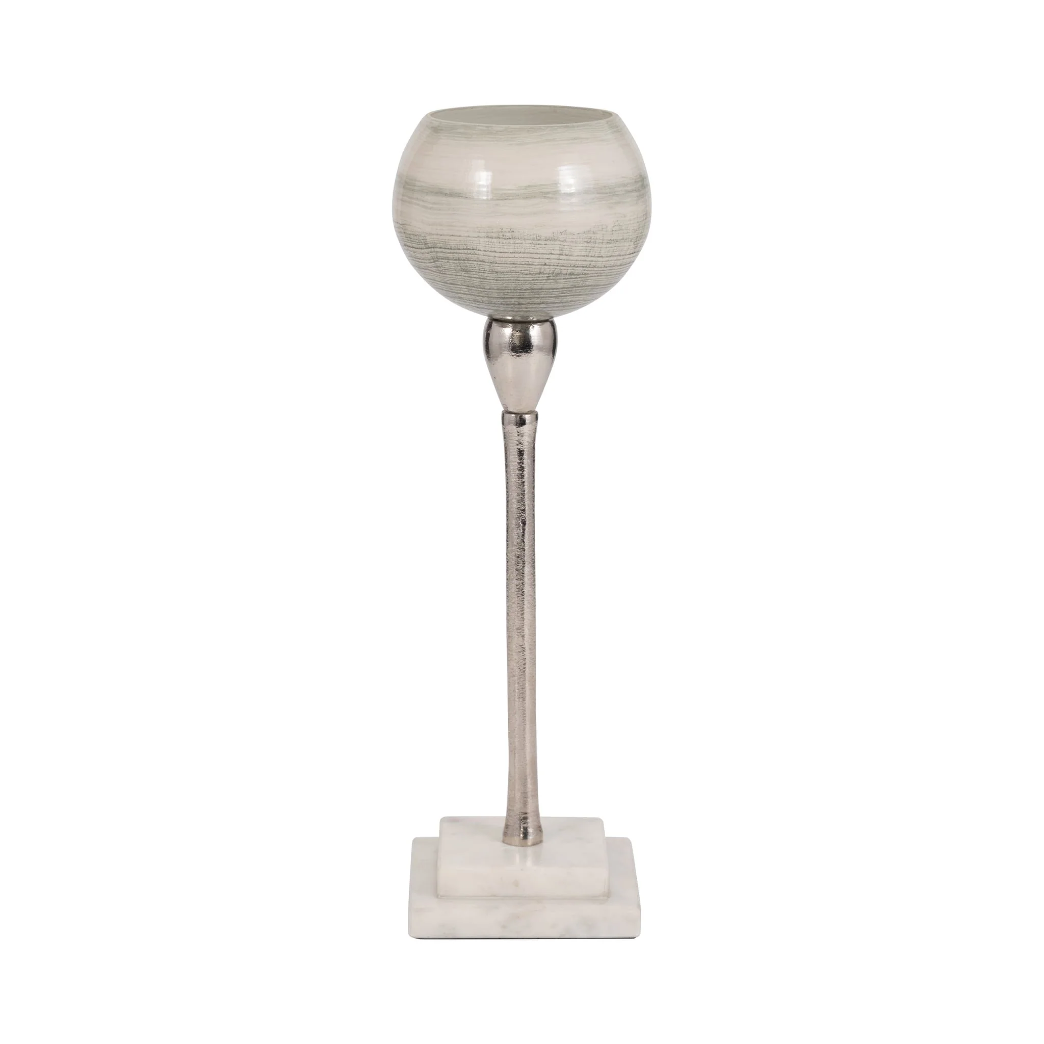 Glass, 15" Votive Holder W Marble Stand, Sage/silv