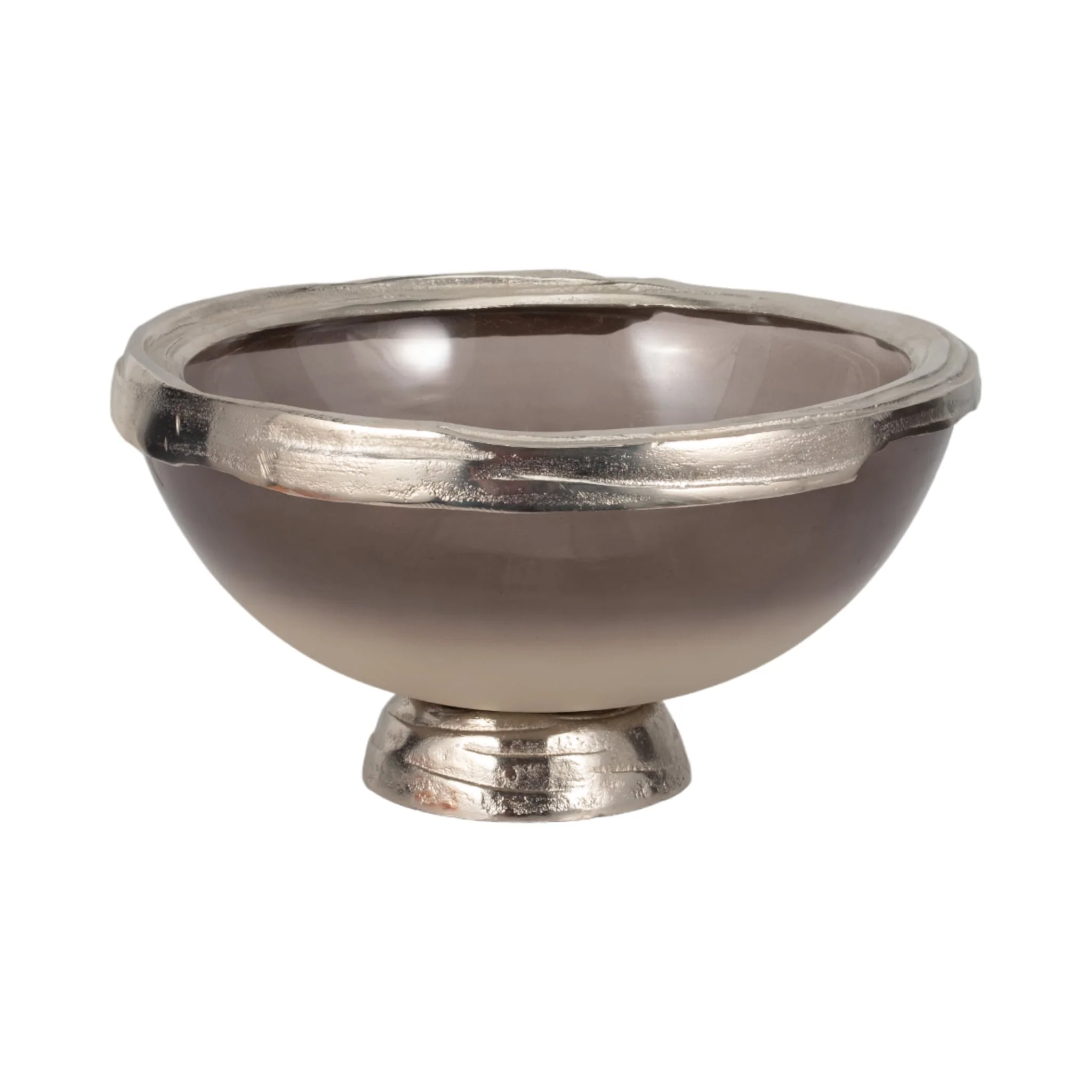 Glass, 15"d Bowl W/ Silver Base, Taupe Nickel - Image 3