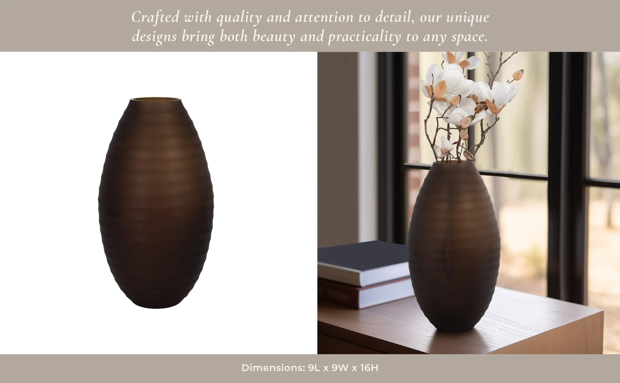 Glass, 16" Ridged Urn Vase, Champagne - Image 11
