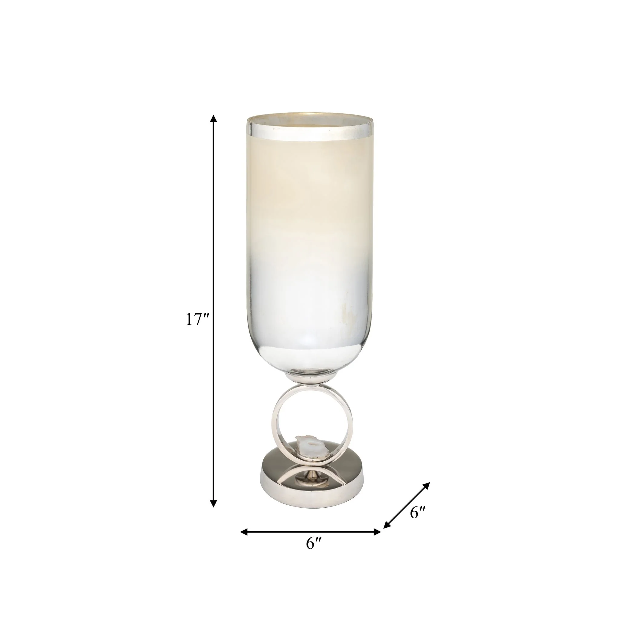 Glass, 17" Vase W/ Metal Base Stone Accent, Pearl - Image 8