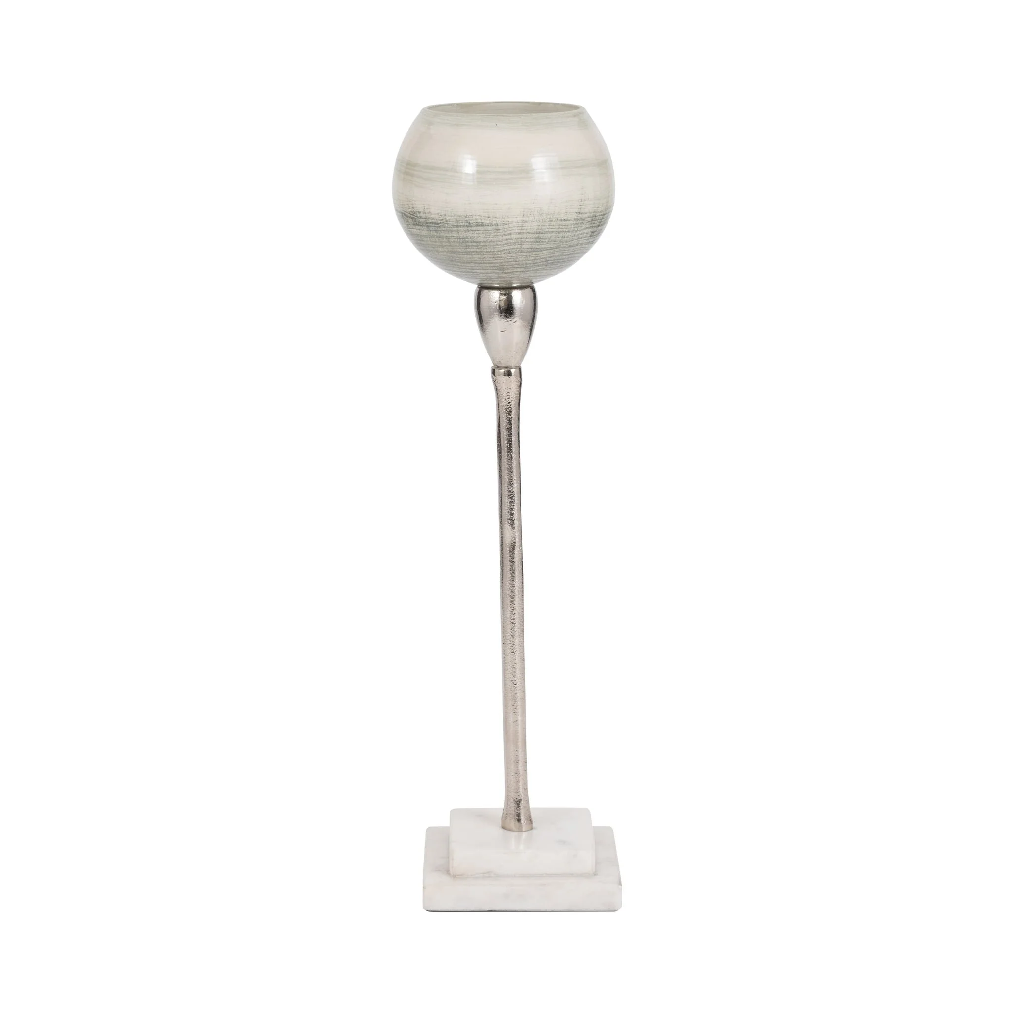 Glass, 17" Votive Holder W Marble Stand, Sage/silv