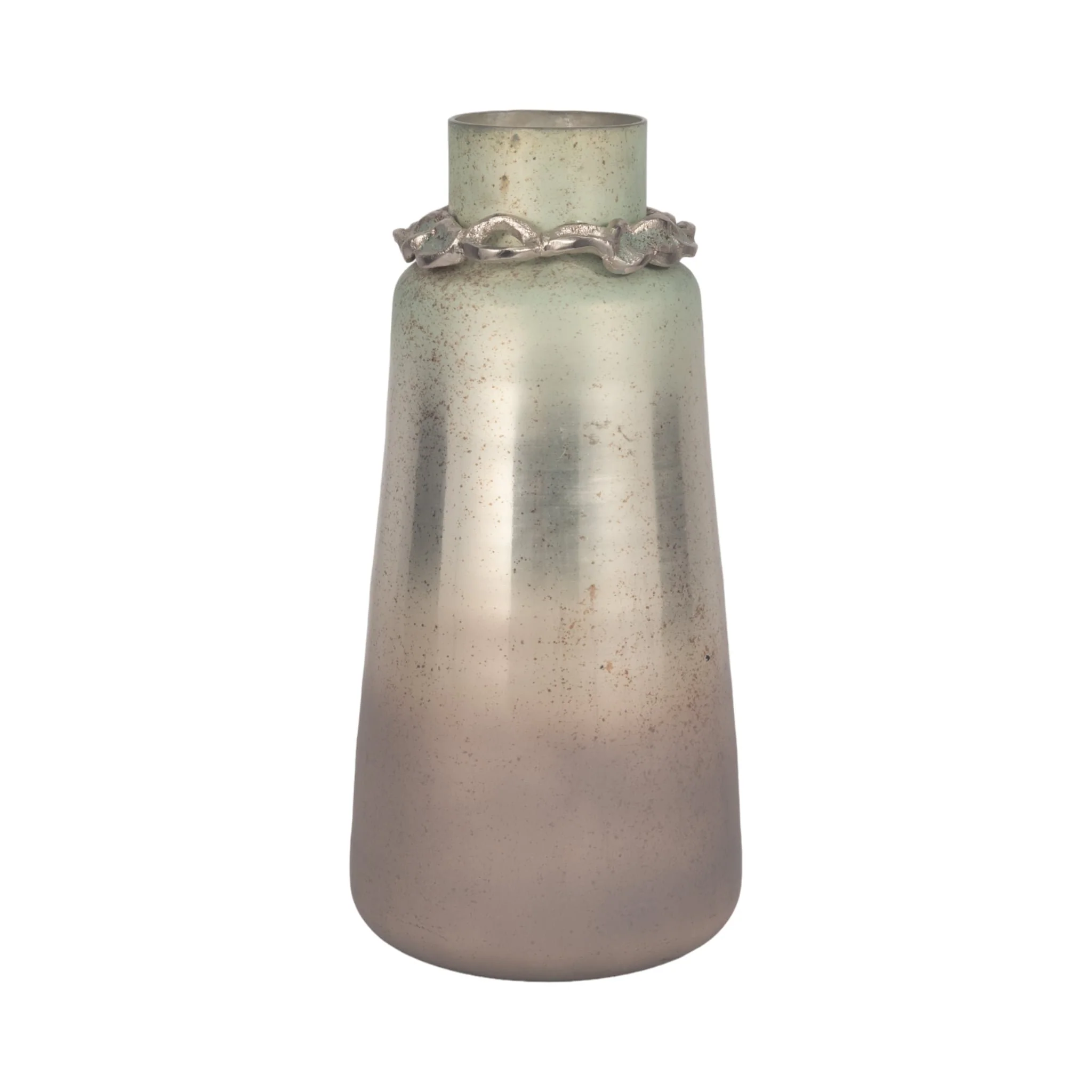 Glass,17"h,vase W/bracelet,nickle W/aloe