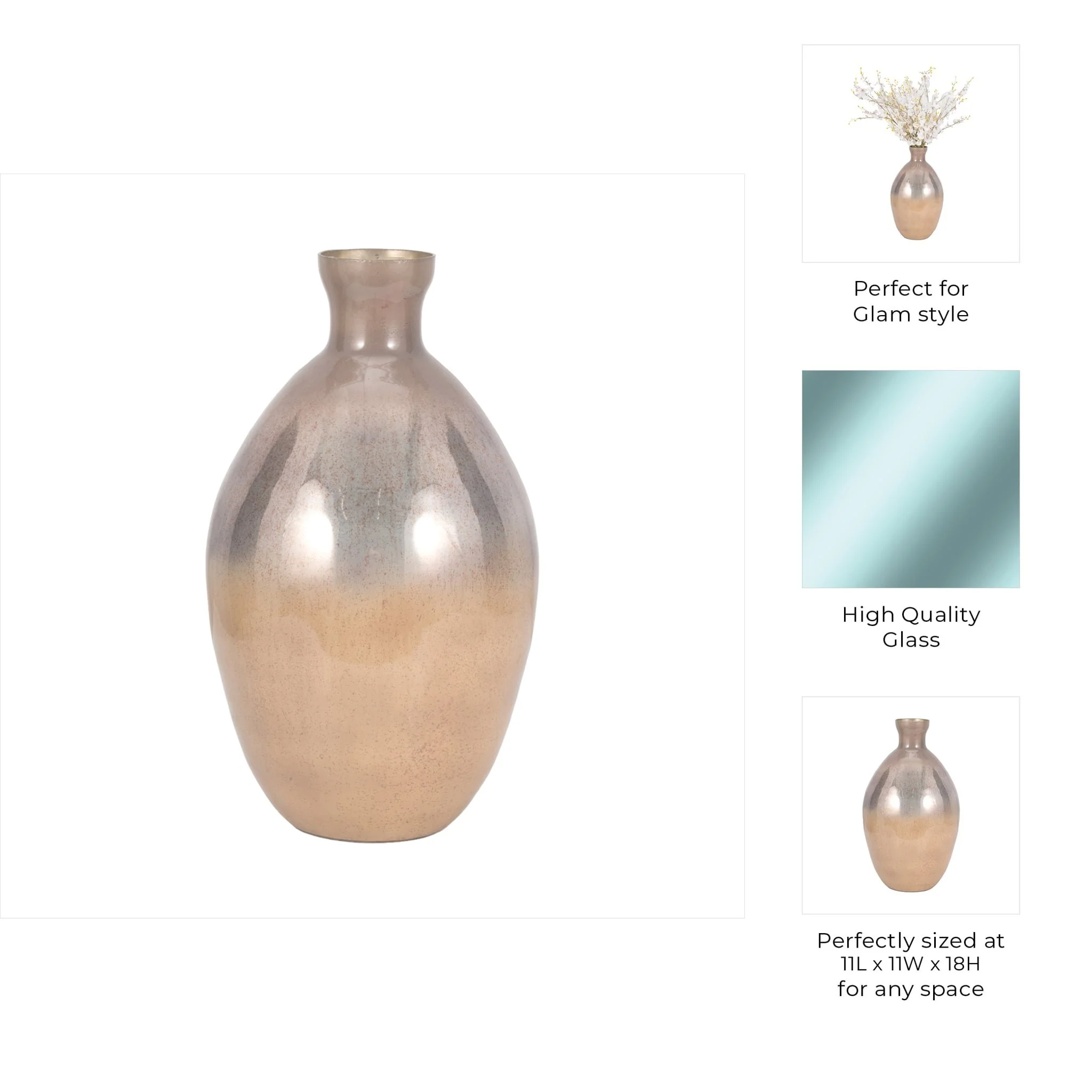 Glass, 18" Bulbous Vase, Champagne - Image 9