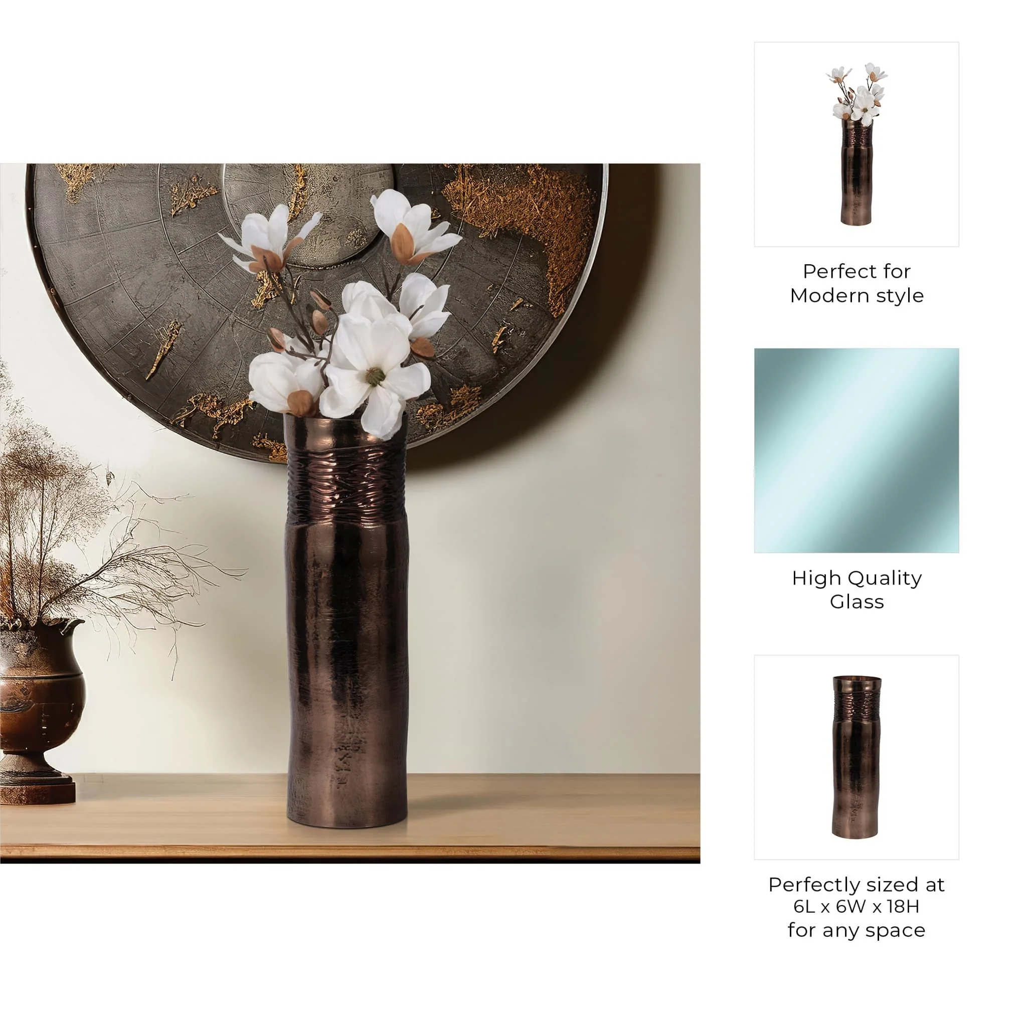 Glass, 18" Textured Enamel Vase, Bronze - Image 9
