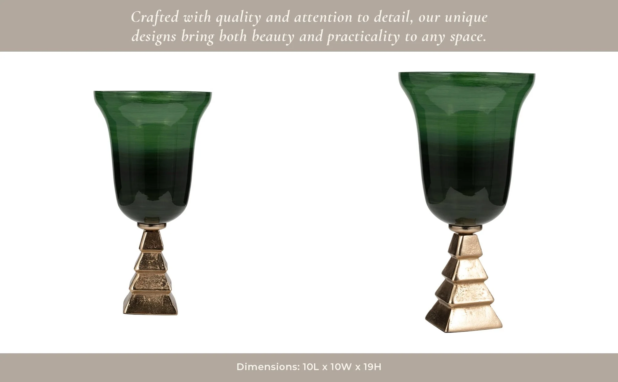 Glass, 19" 5th Ave Vase On Stand, Green/gold - Image 14