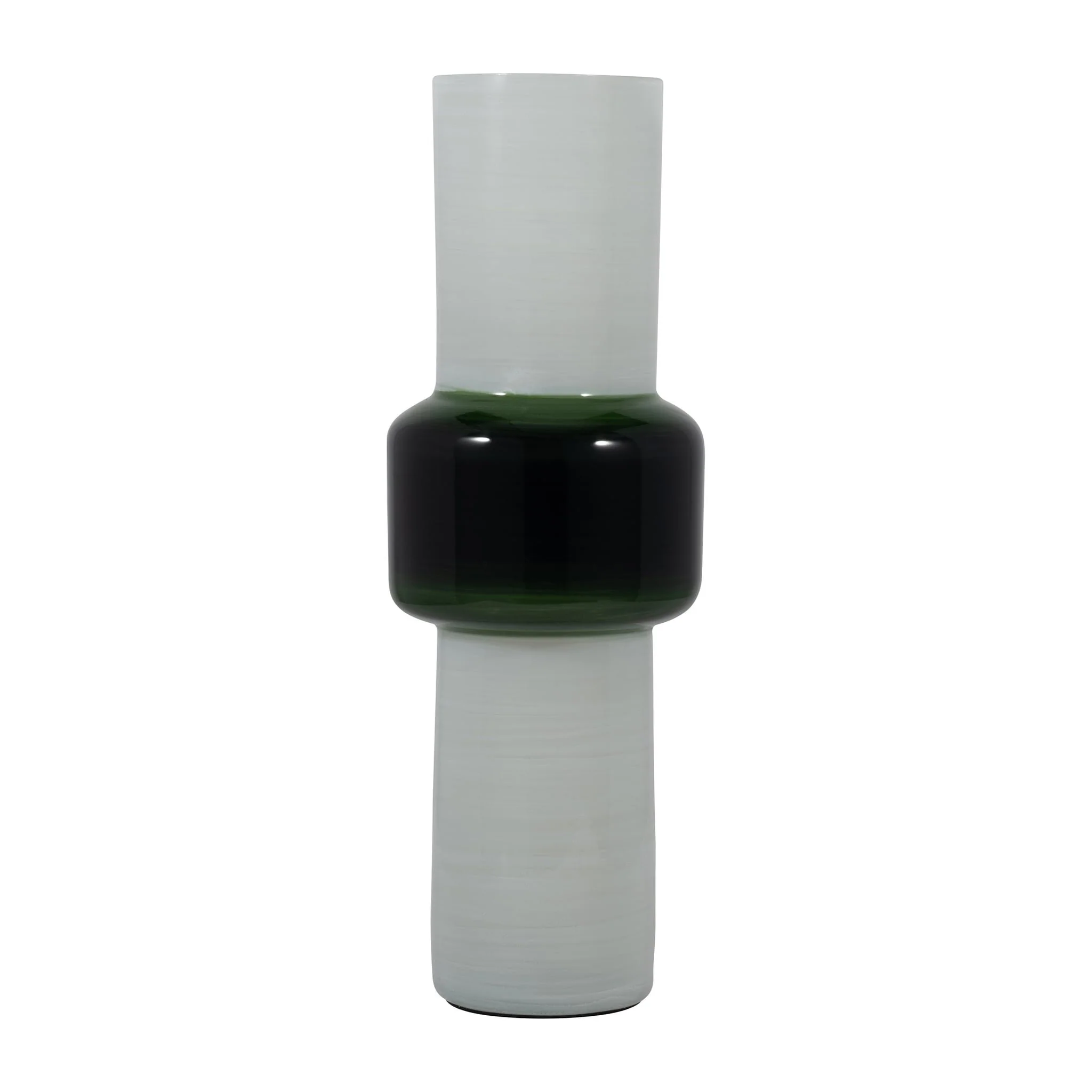 Glass, 19" Modern Cylinder Vase, White/green - Image 2