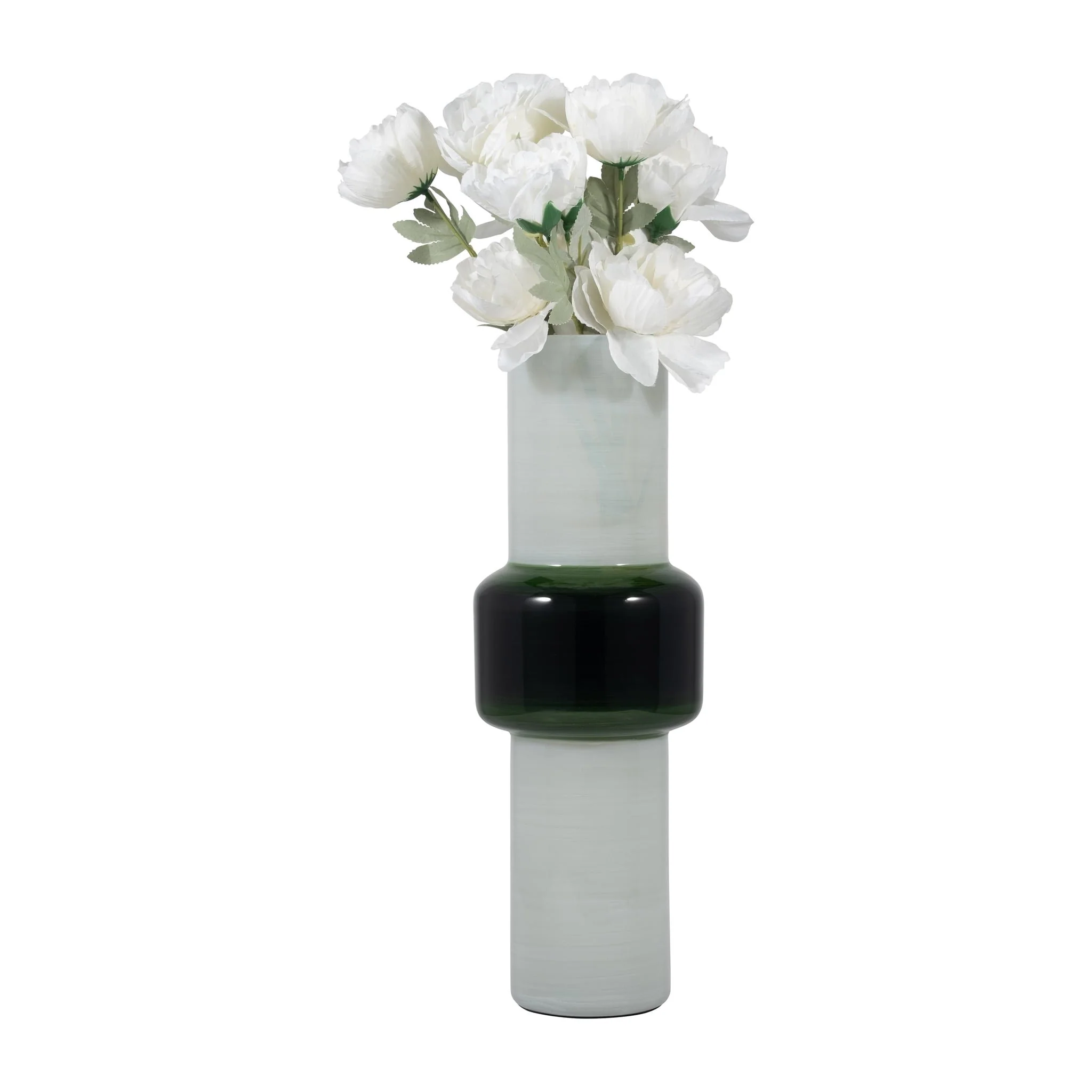 Glass, 19" Modern Cylinder Vase, White/green - Image 3