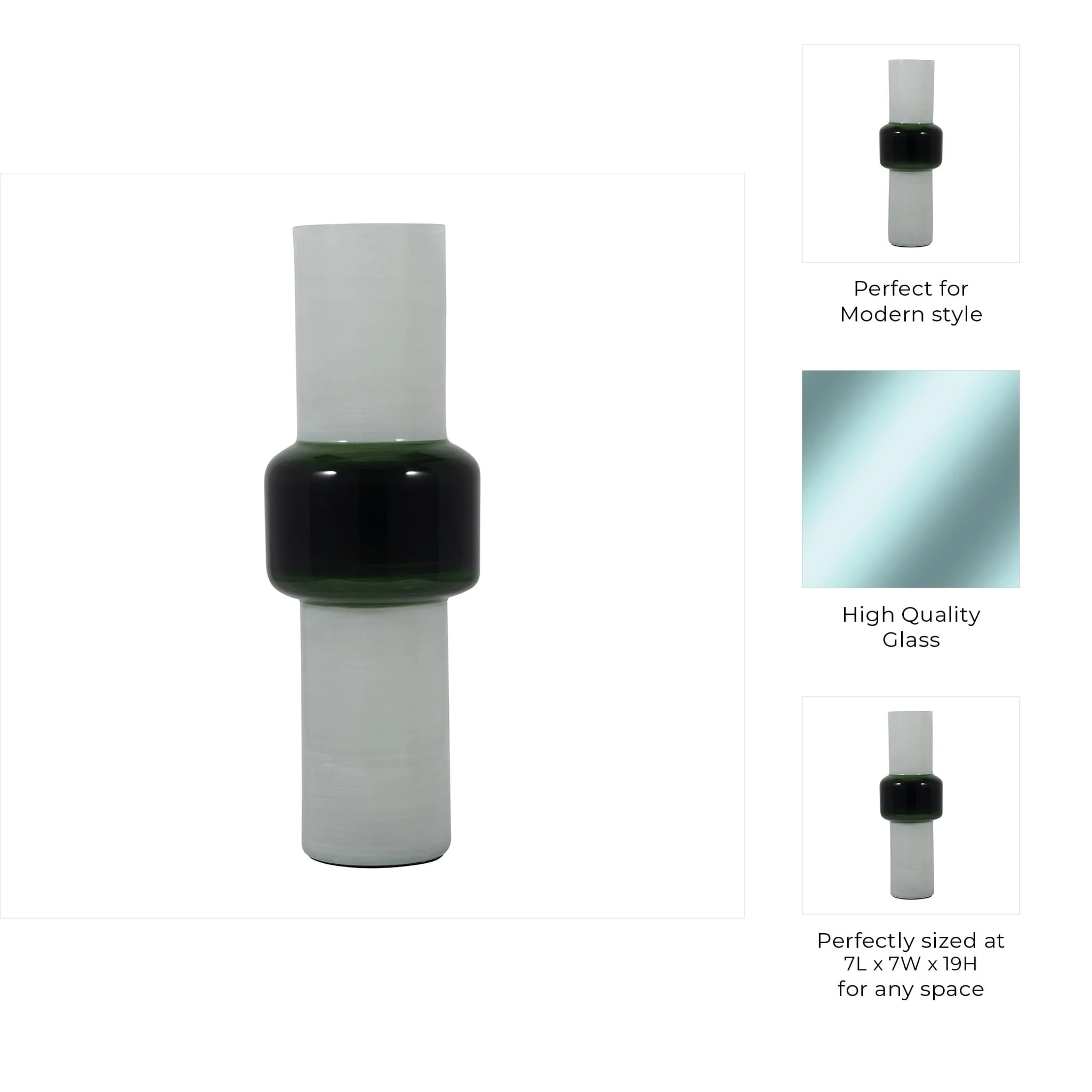 Glass, 19" Modern Cylinder Vase, White/green - Image 9