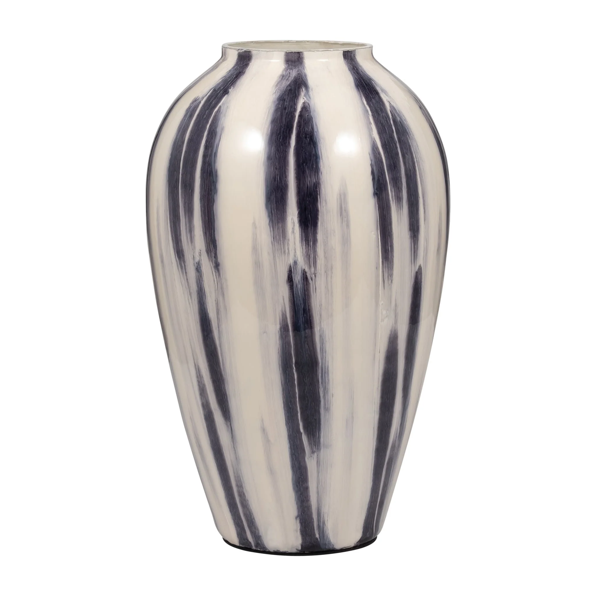 Glass, 20" Striped Vase, Black/white