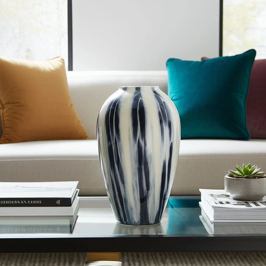 Glass, 20" Striped Vase, Black/white - Image 11