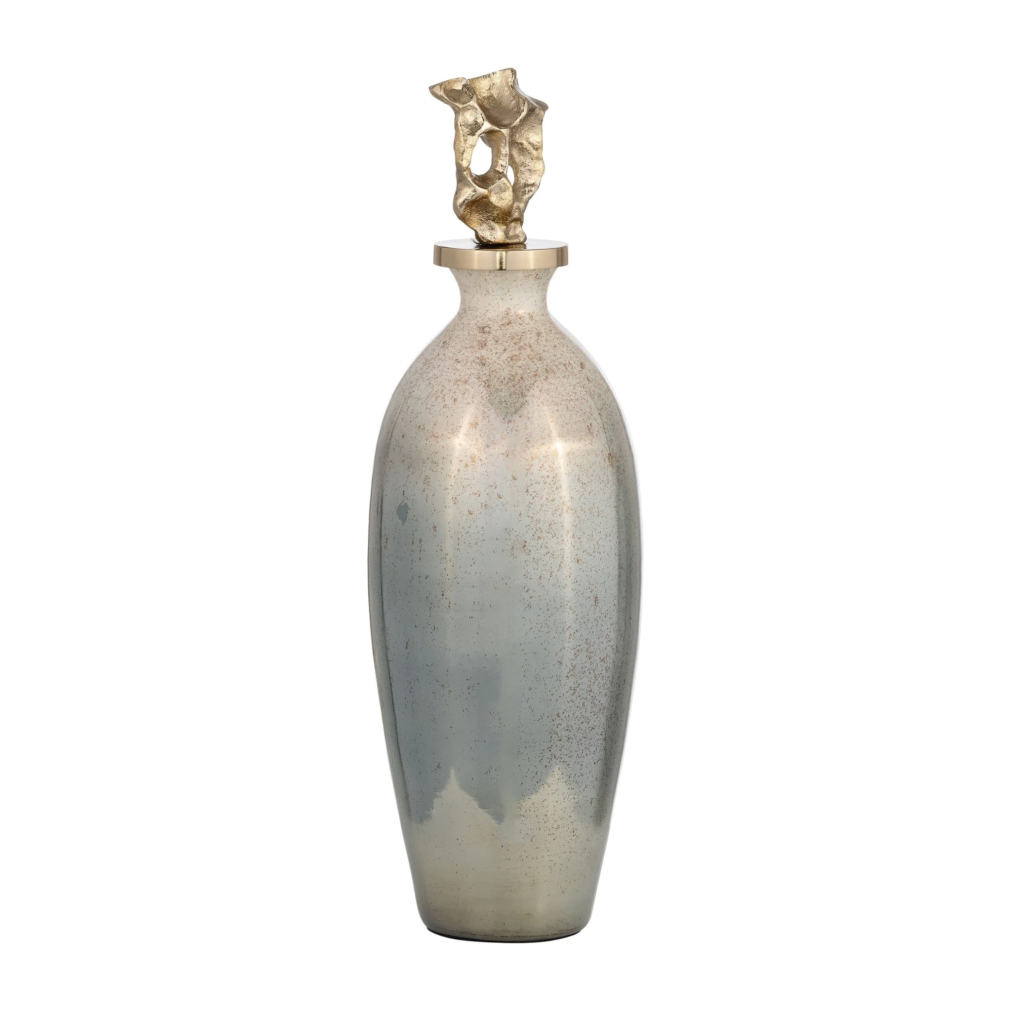 Glass, 20"h Metal Vase Tribal Topper, Gold - Image 2