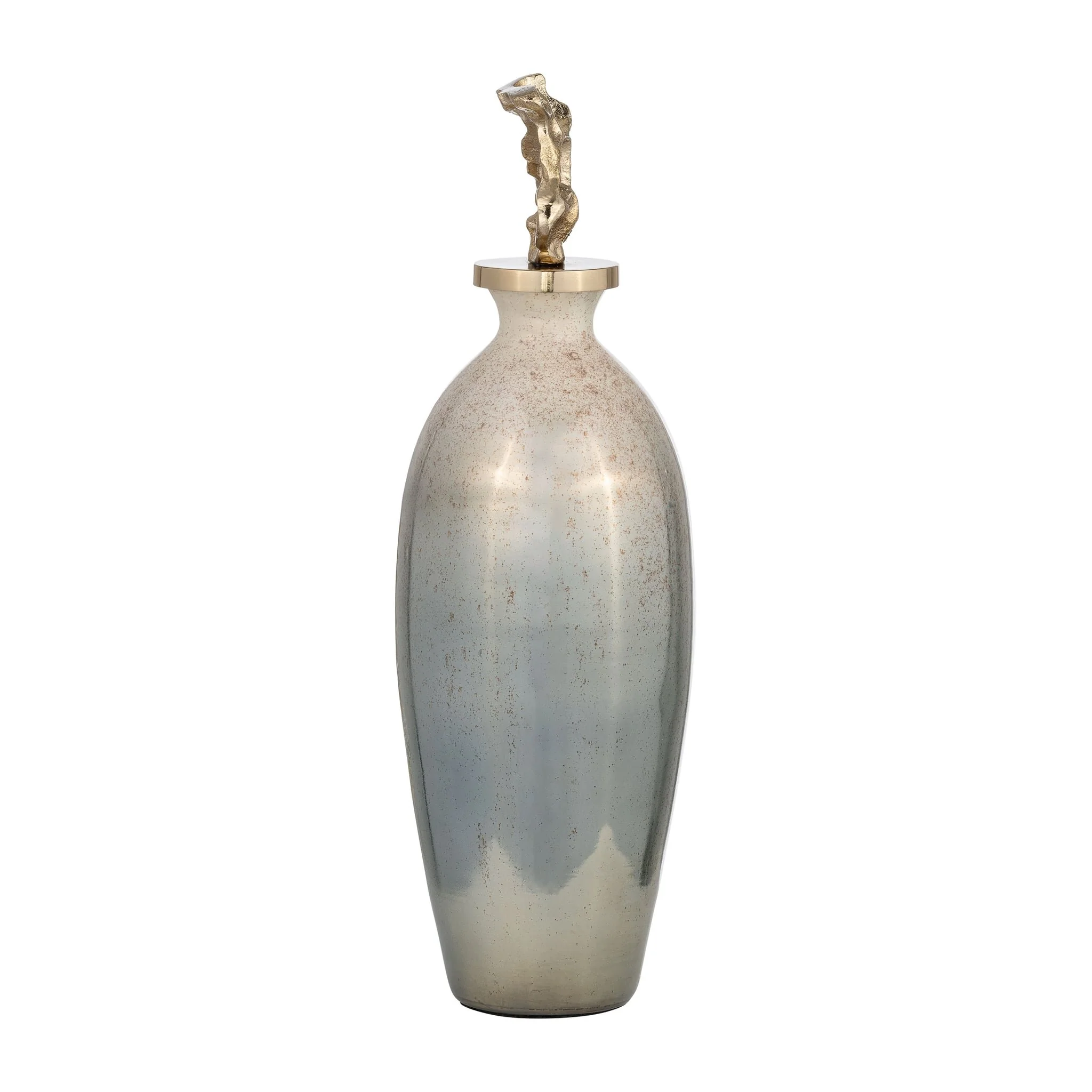 Glass, 20"h Metal Vase Tribal Topper, Gold - Image 3