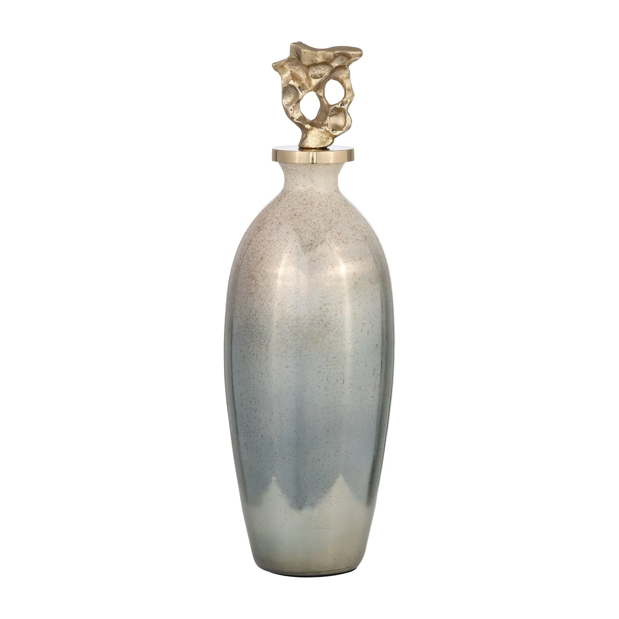 Glass, 20"h Metal Vase Tribal Topper, Gold - Image 4