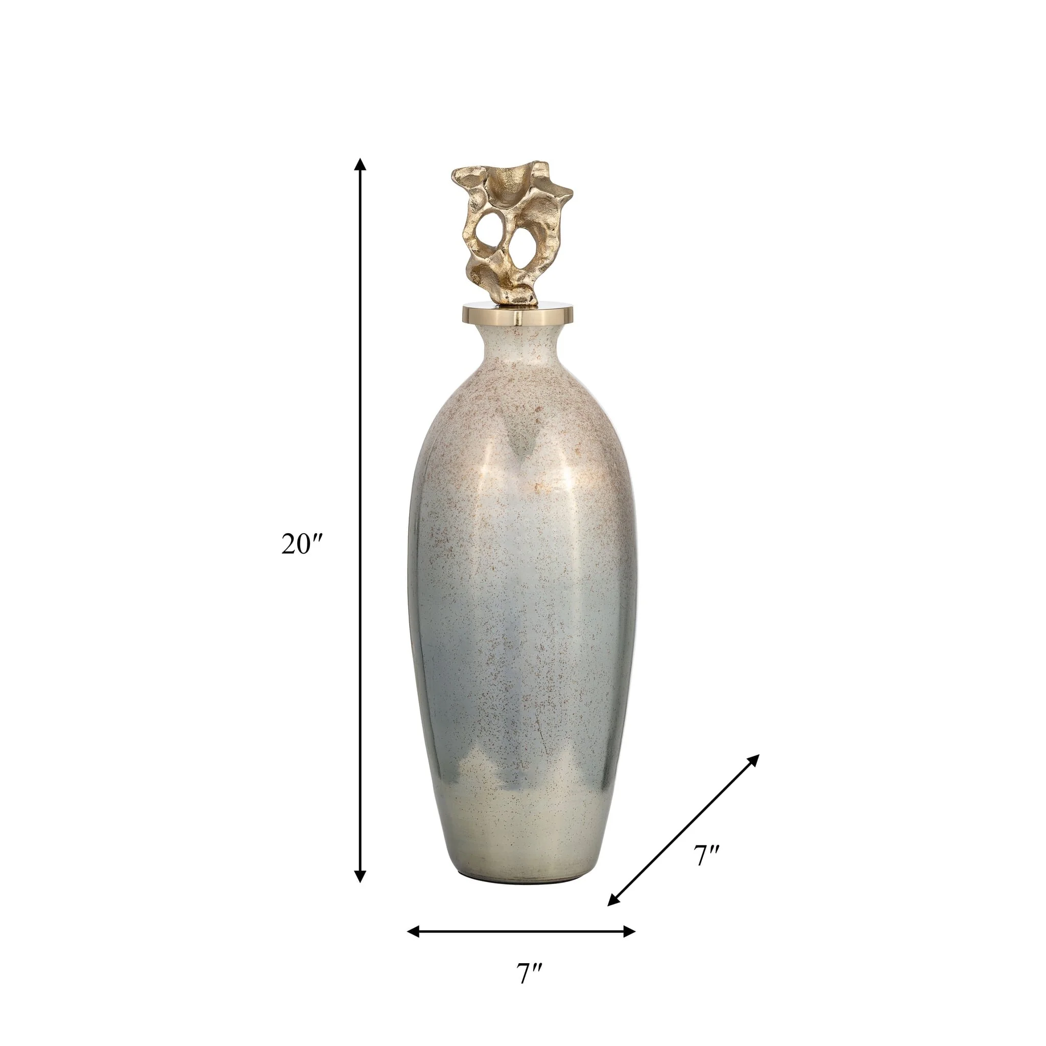 Glass, 20"h Metal Vase Tribal Topper, Gold - Image 8
