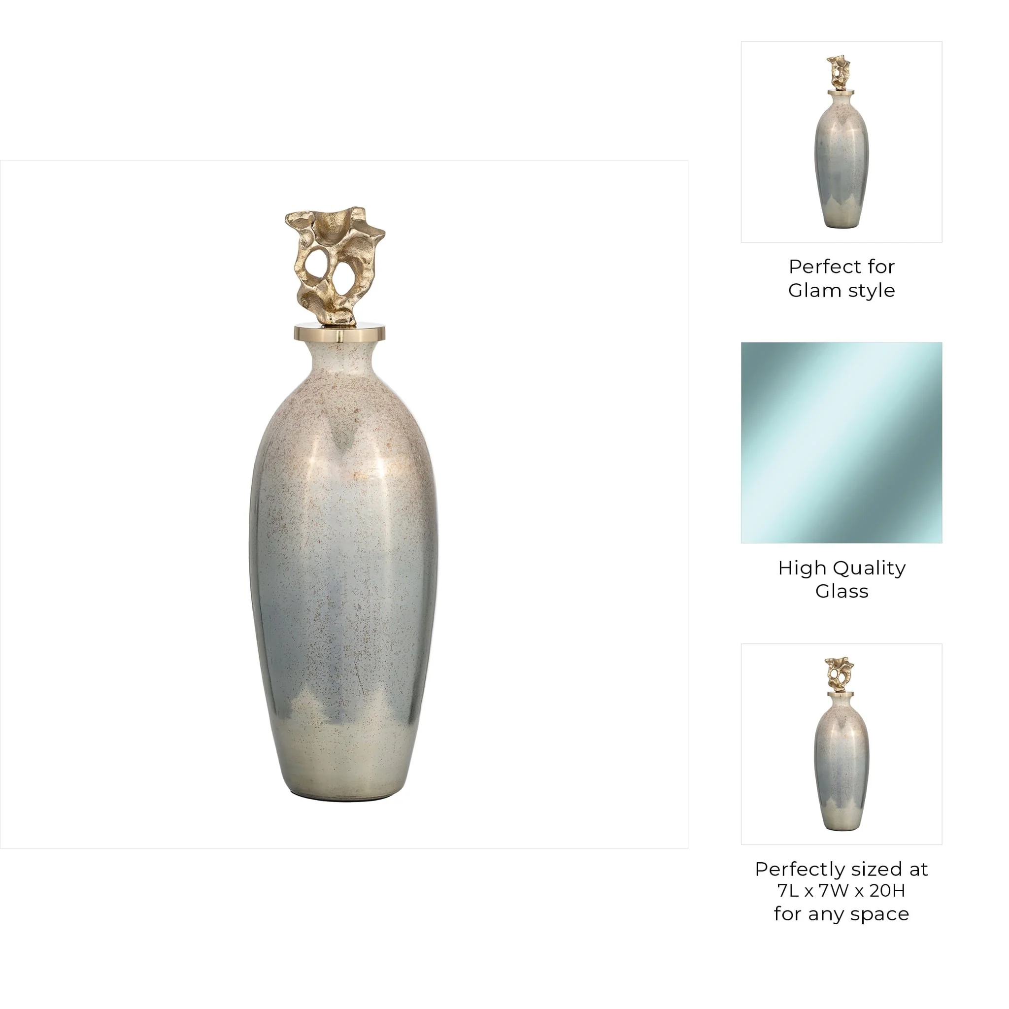 Glass, 20"h Metal Vase Tribal Topper, Gold - Image 9