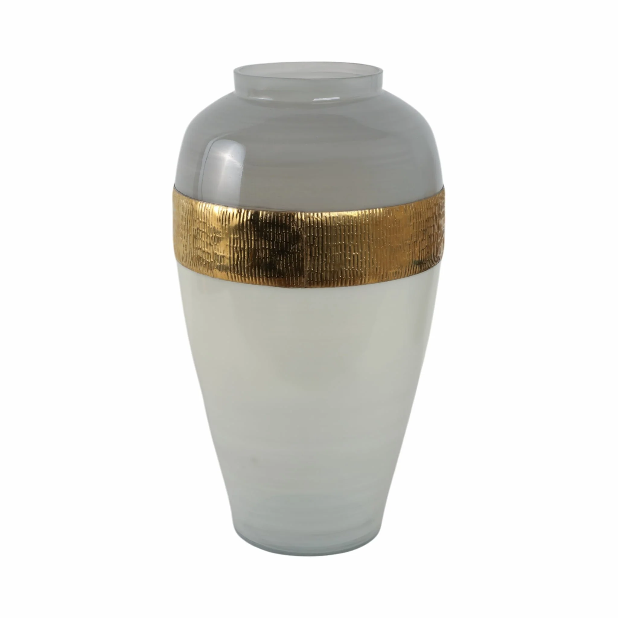 Glass 21"h Ginger Vase W/ Brass Band, White - Image 3