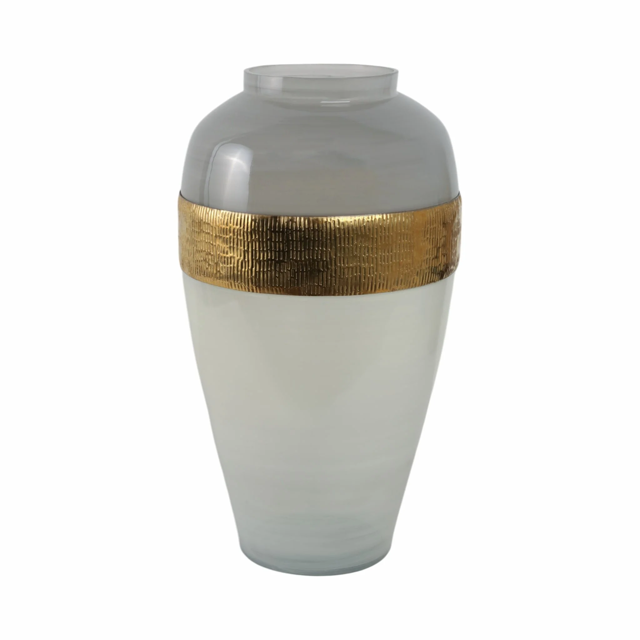 Glass 21"h Ginger Vase W/ Brass Band, White - Image 4