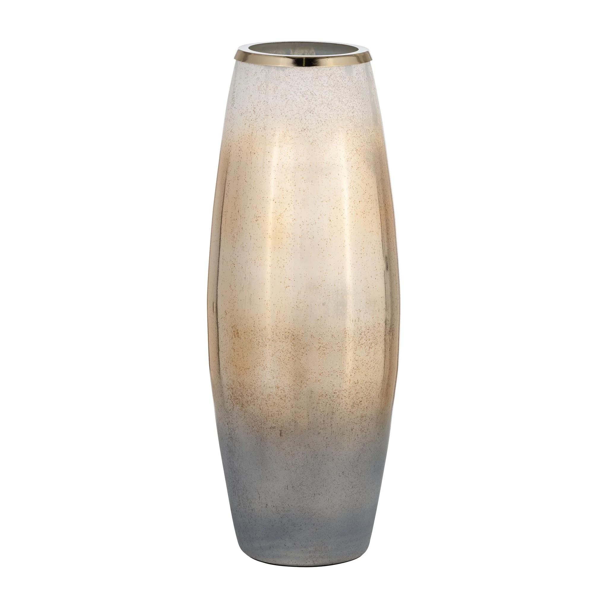 Glass,24"h Vase W/metal Rim, Cream/blk Ombre