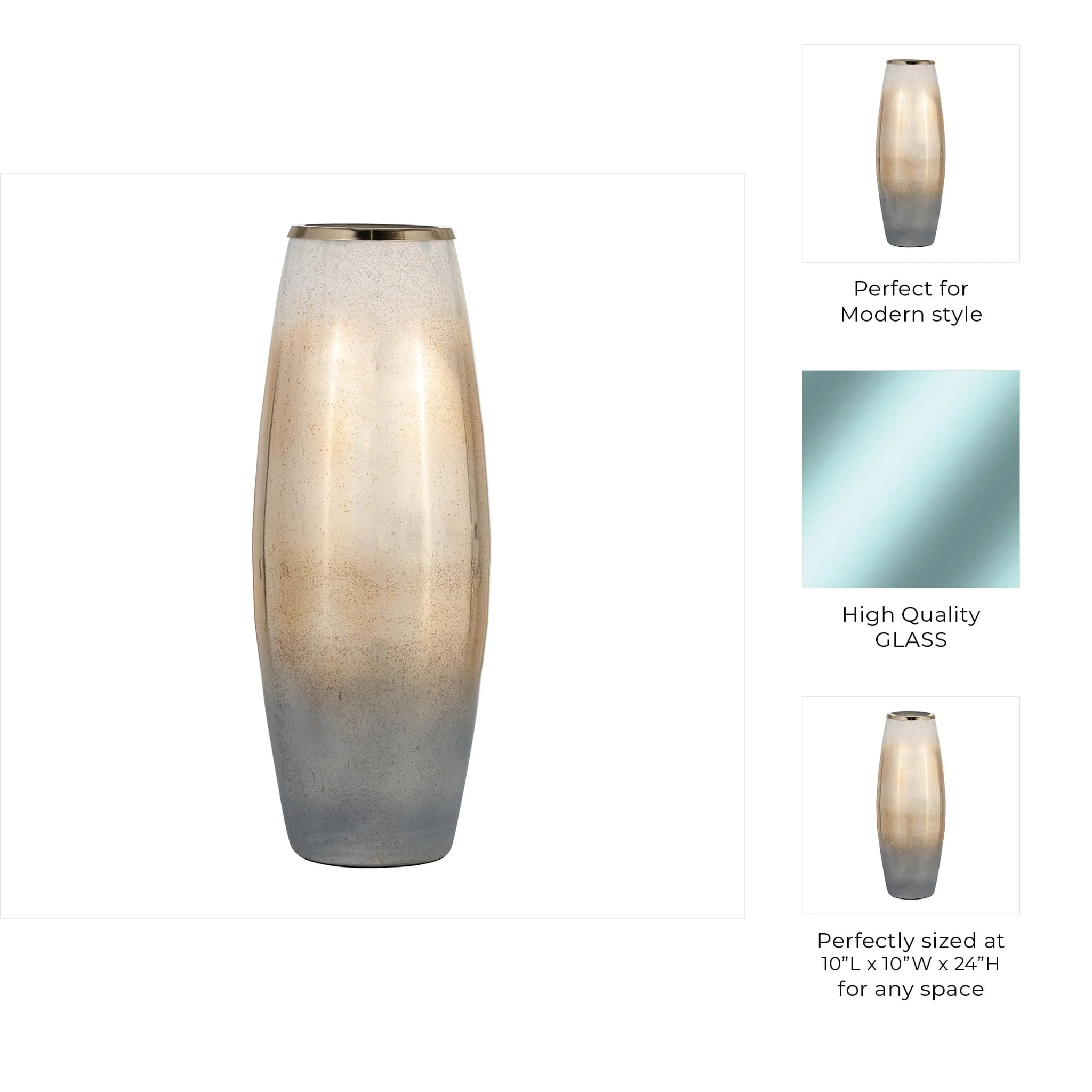 Glass,24"h Vase W/metal Rim, Cream/blk Ombre - Image 8
