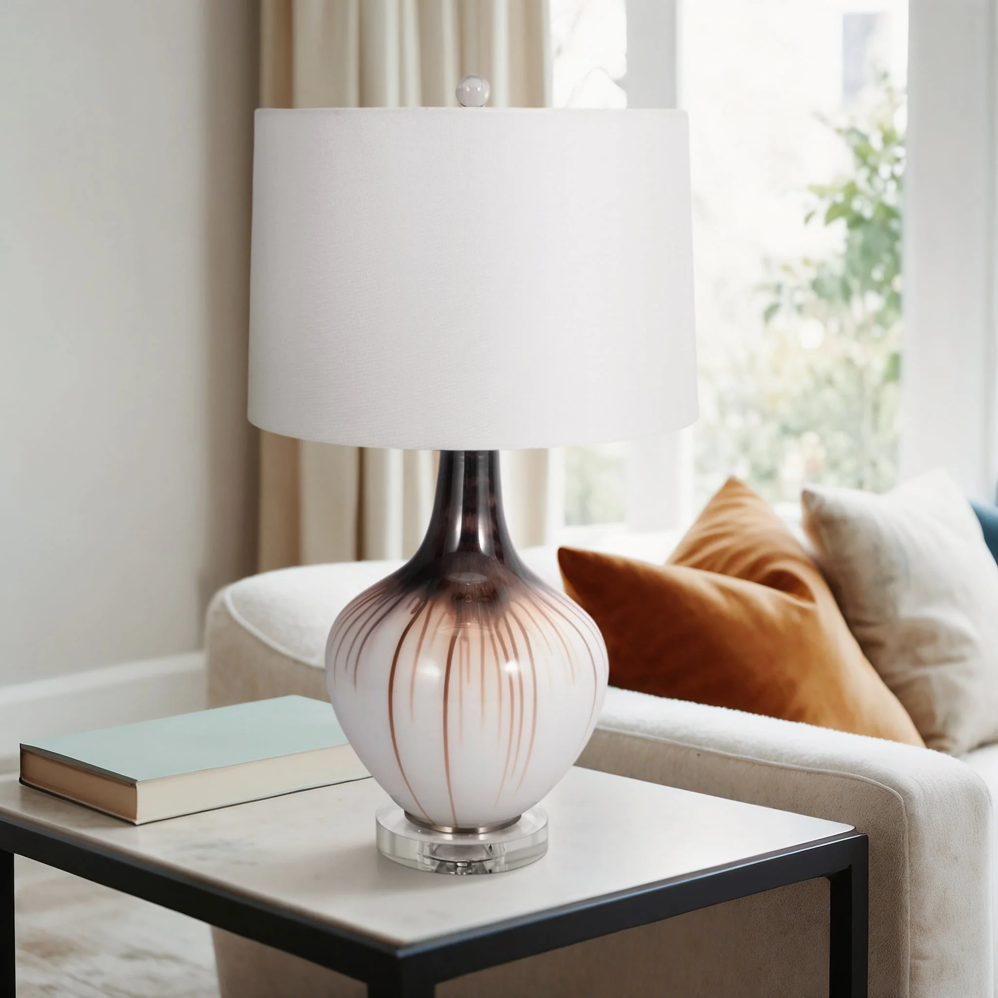 Glass 26" 2-tone Bottle Table Lamp, White - Image 7
