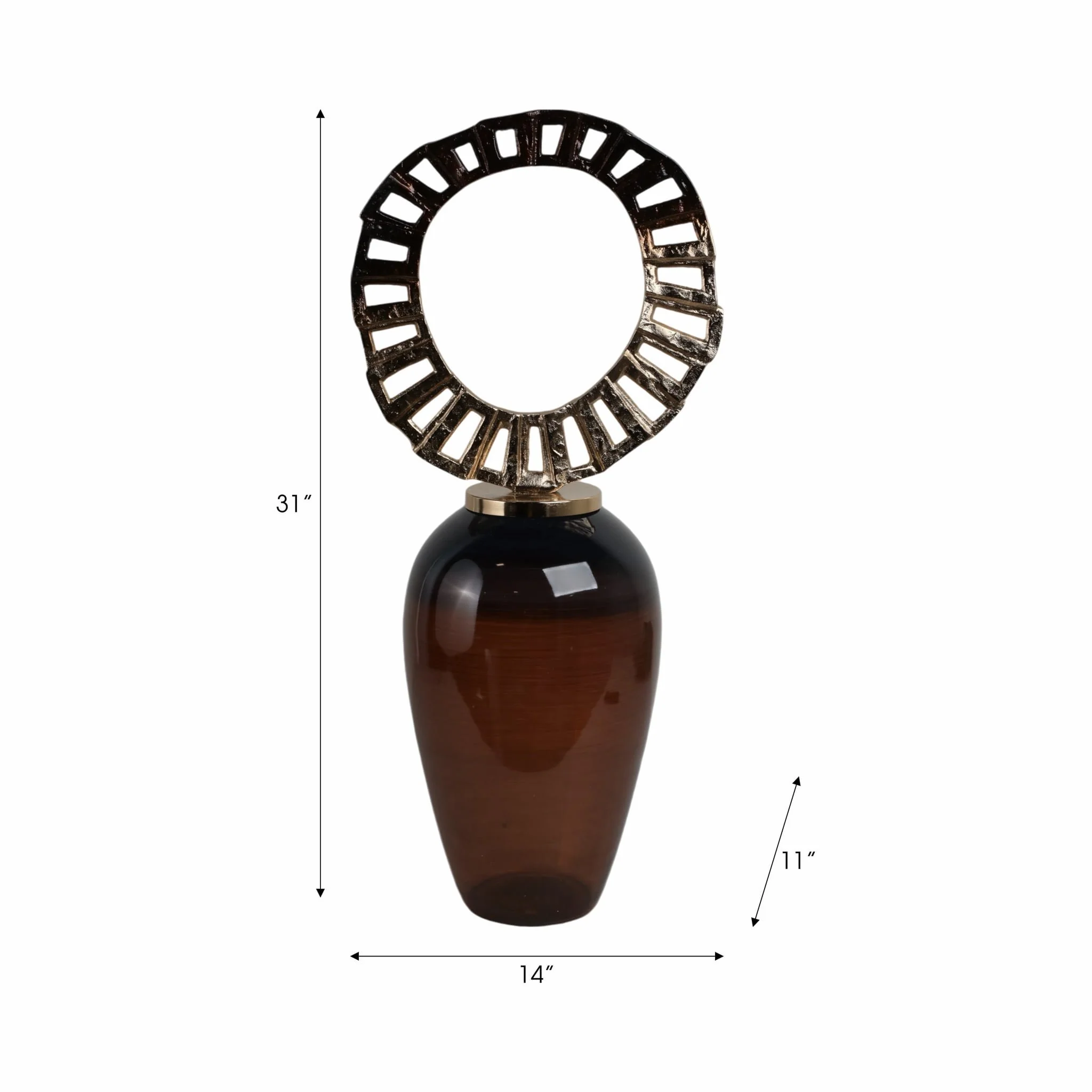 Glass, 31" Vase With Crown Top, Brown - Image 8