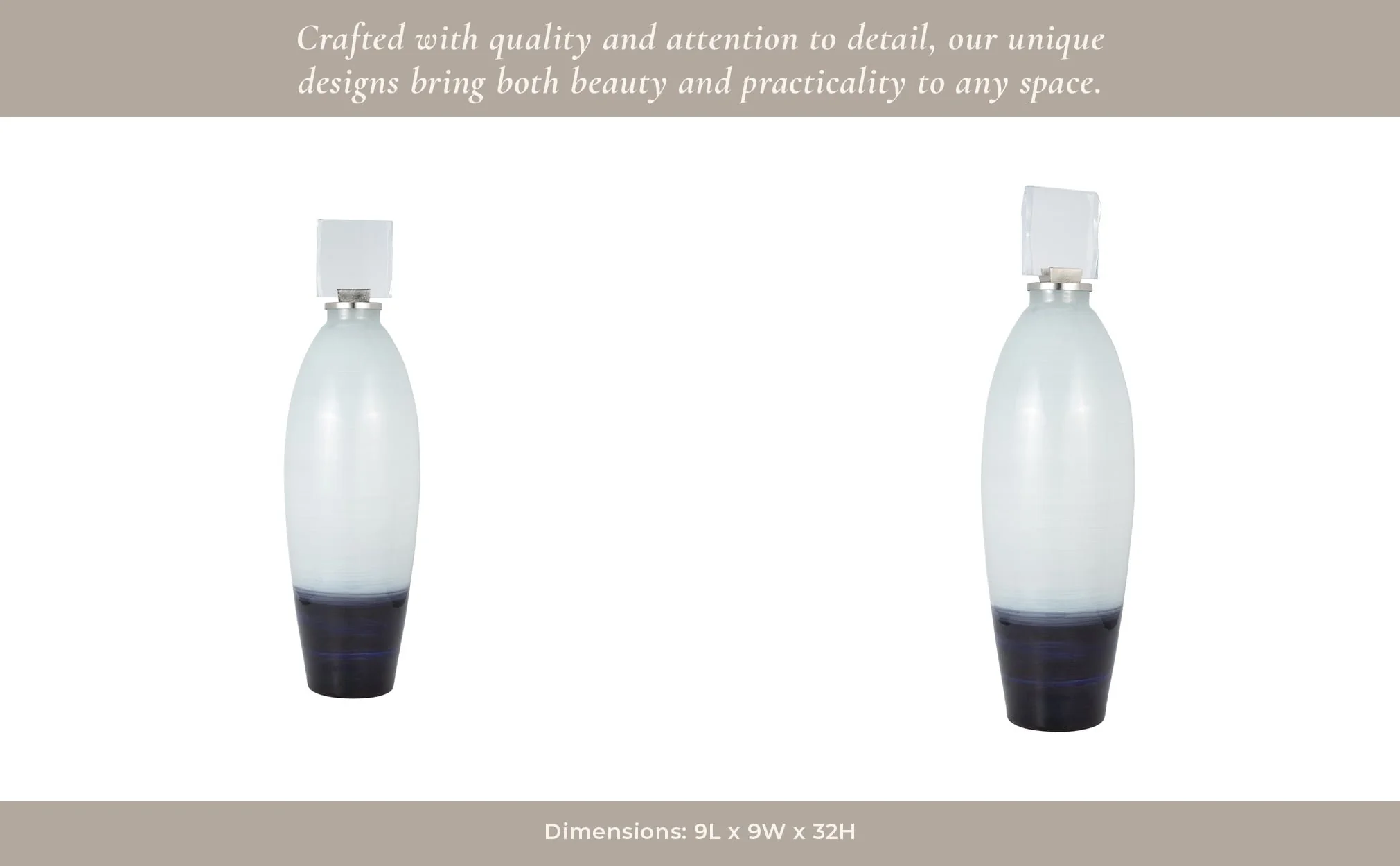 Glass, 32" Vase Acrylic Detail, 2-tone White - Image 10