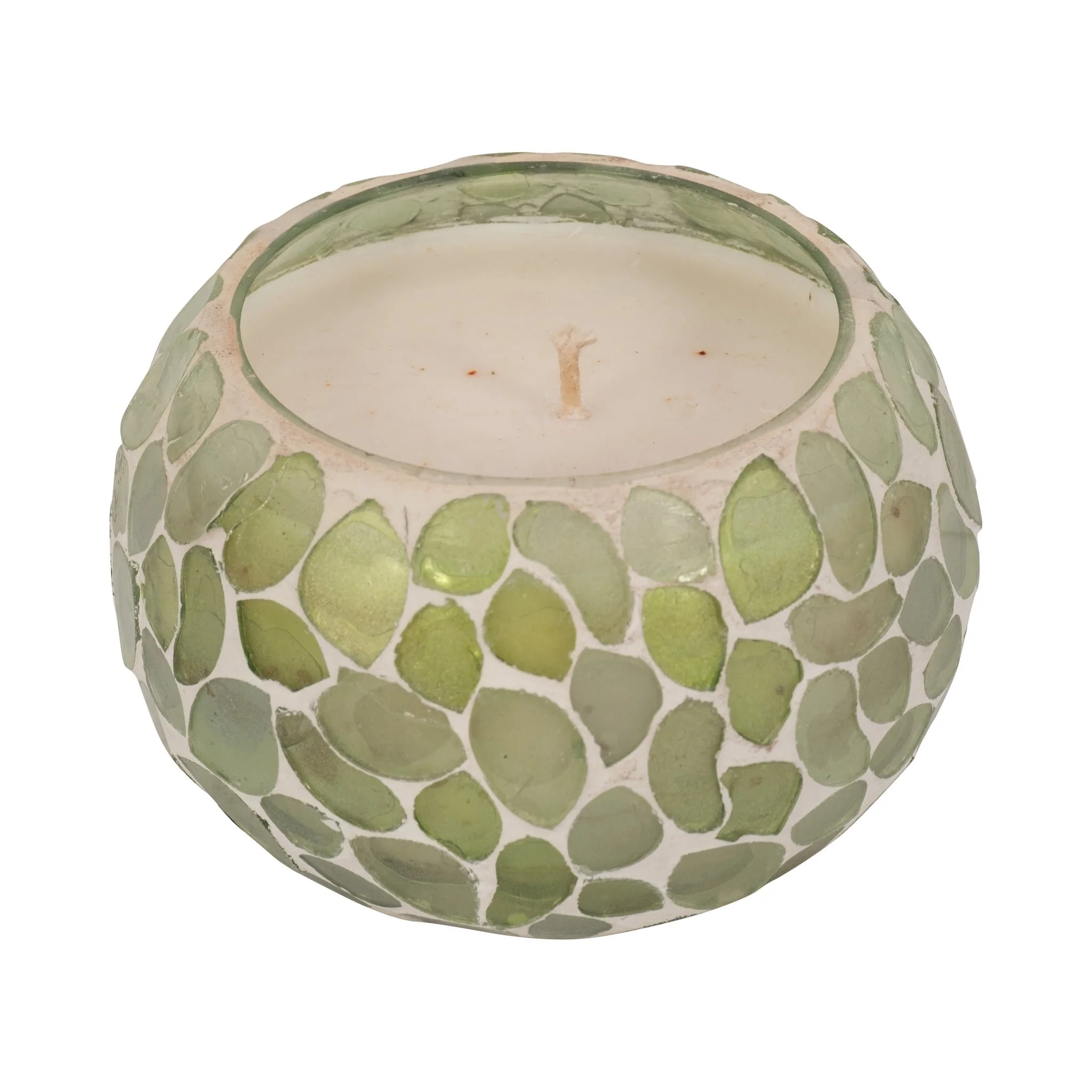Glass, 4" 10 Oz Mosaic Scented Candle, Light Green - Image 4