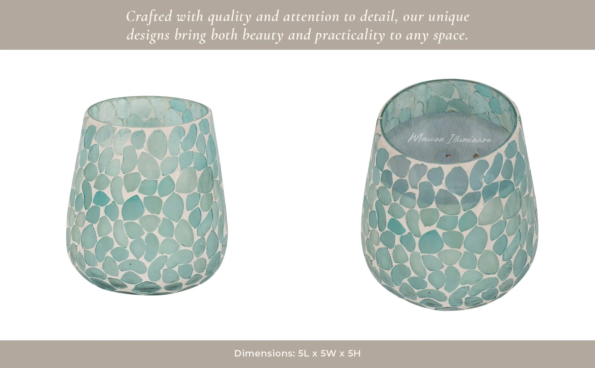 Glass, 5" 18 Oz Mosaic Scented Candle, Light Blue - Image 15