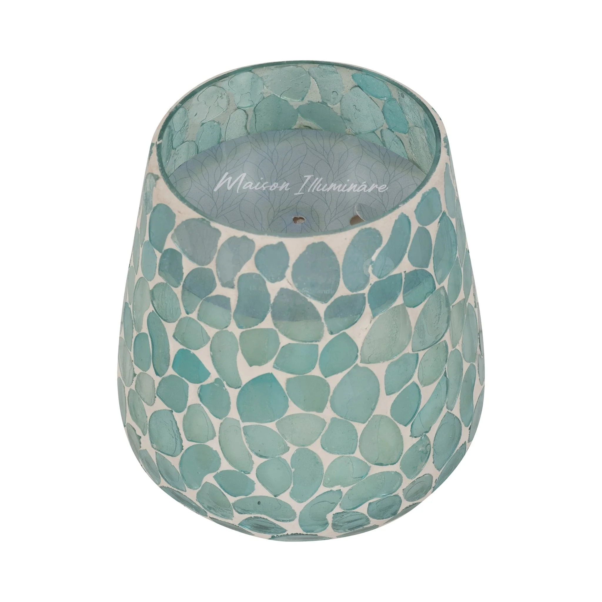 Glass, 5" 18 Oz Mosaic Scented Candle, Light Blue - Image 2