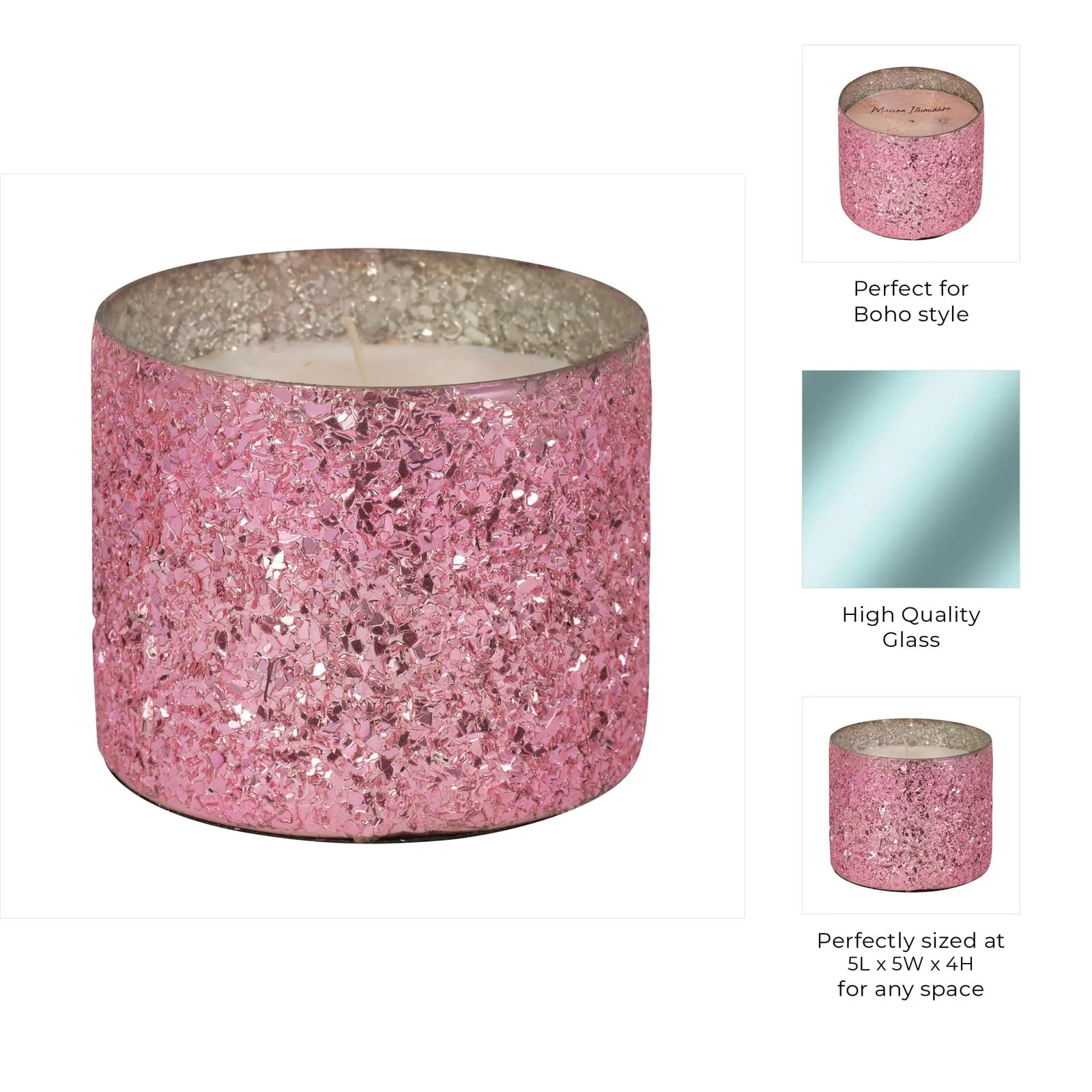 Glass, 5" 26 Oz Crackled Scented Candle, Pink - Image 10