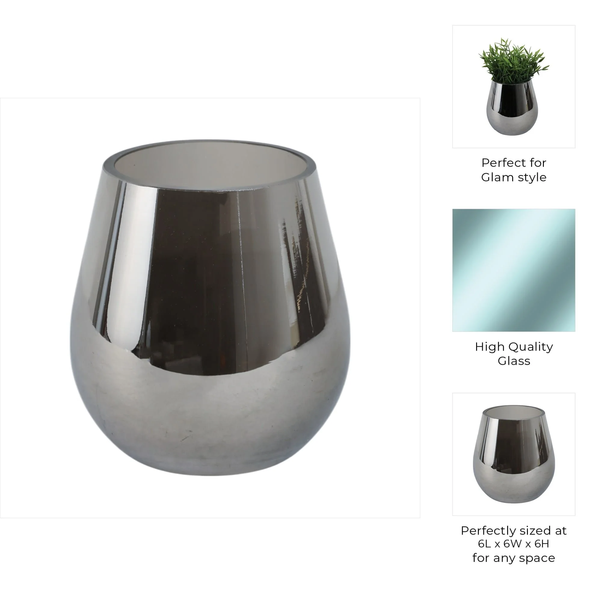 Glass 6"h Metallic Vase, Silver - Image 9