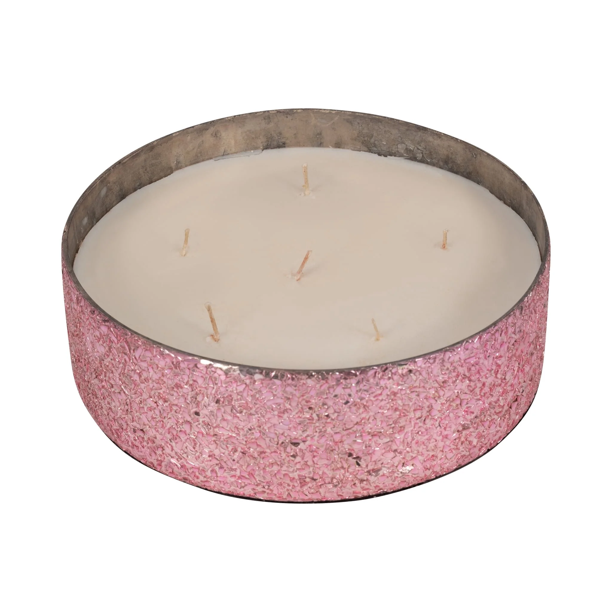 Glass, 8" 49 Oz Crackled Bowl Scented Candle, Pink - Image 4