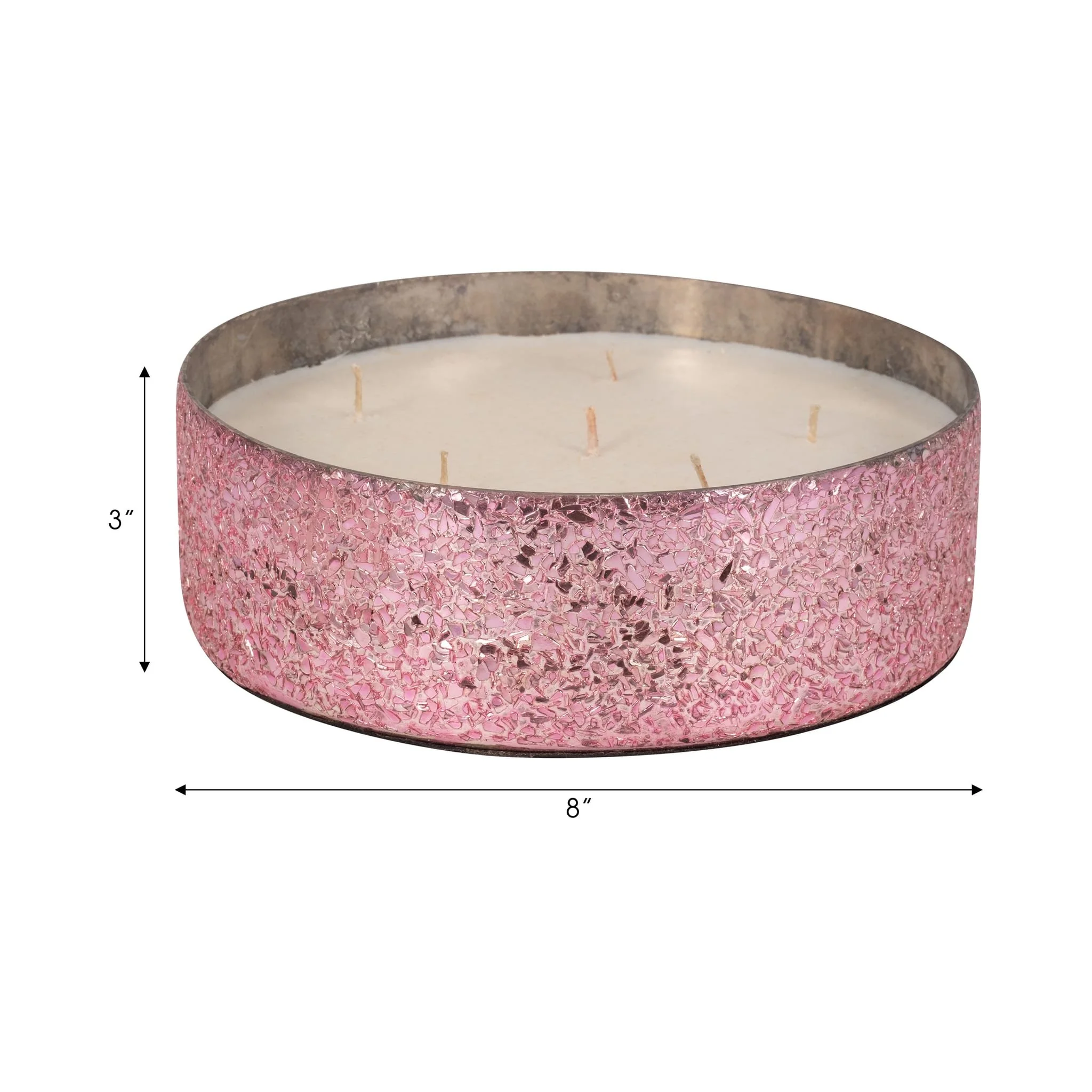 Glass, 8" 49 Oz Crackled Bowl Scented Candle, Pink - Image 9