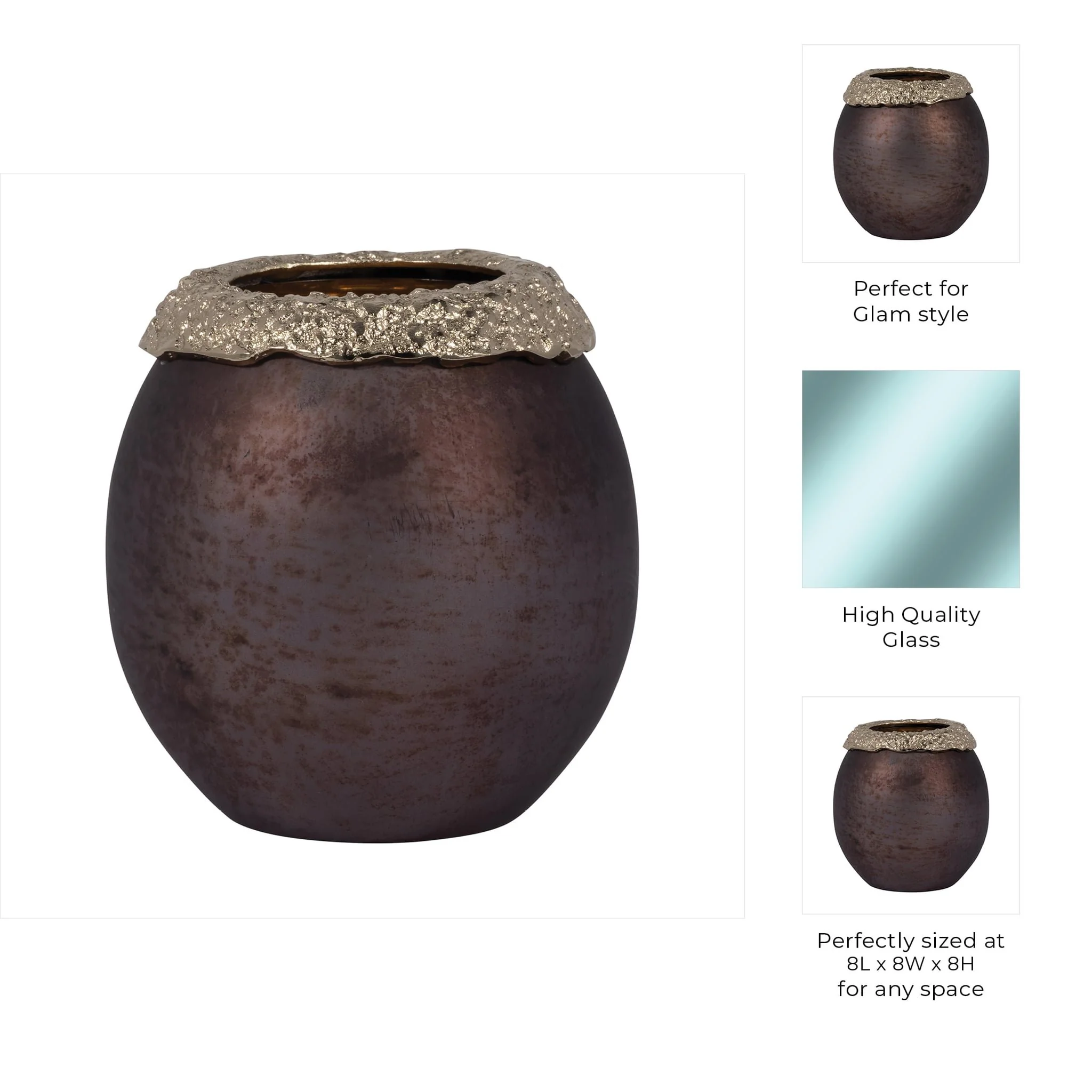 Glass,8",oval Hurricane,charred Coal/gold - Image 10