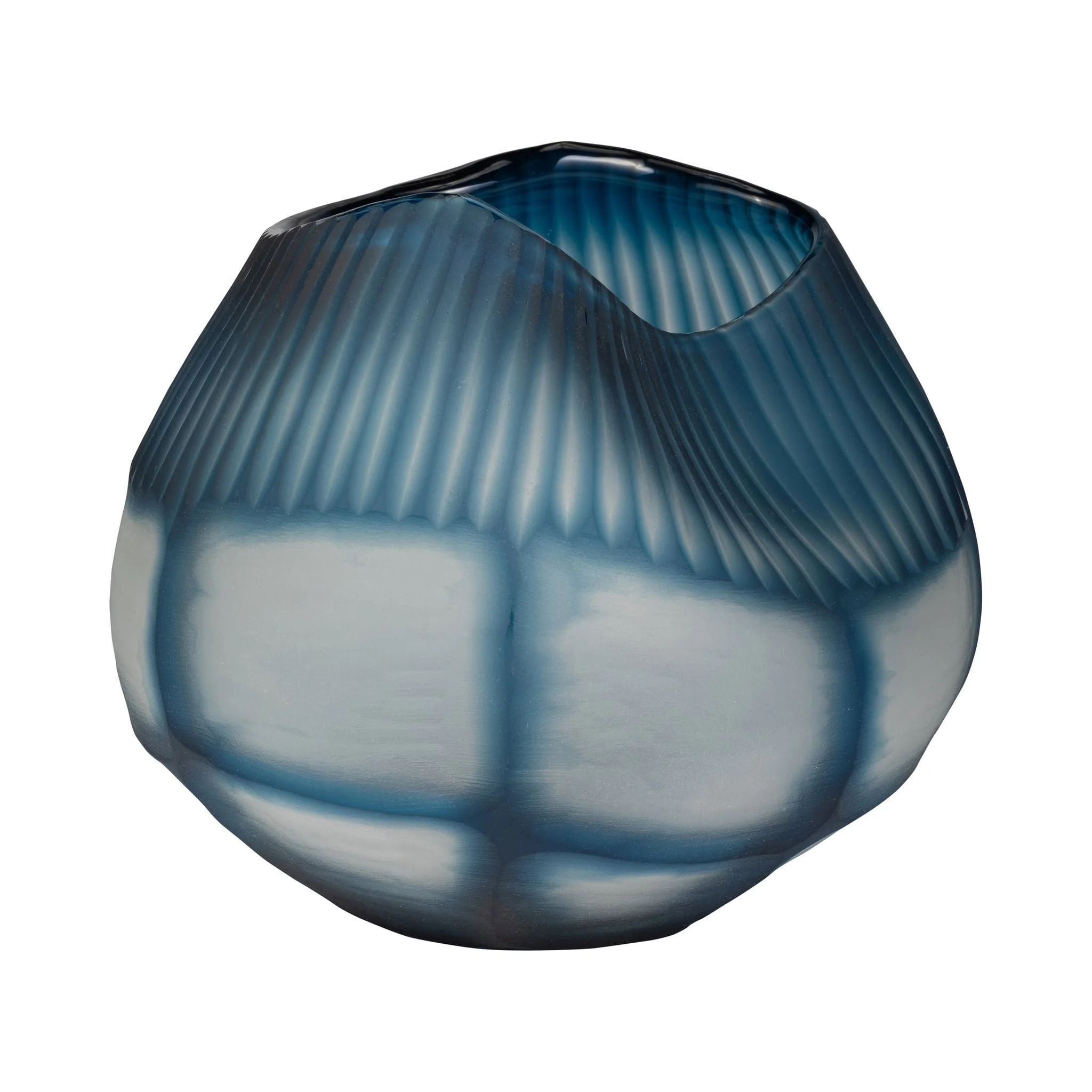Glass, 9" Carved Bowl Blue - Image 2