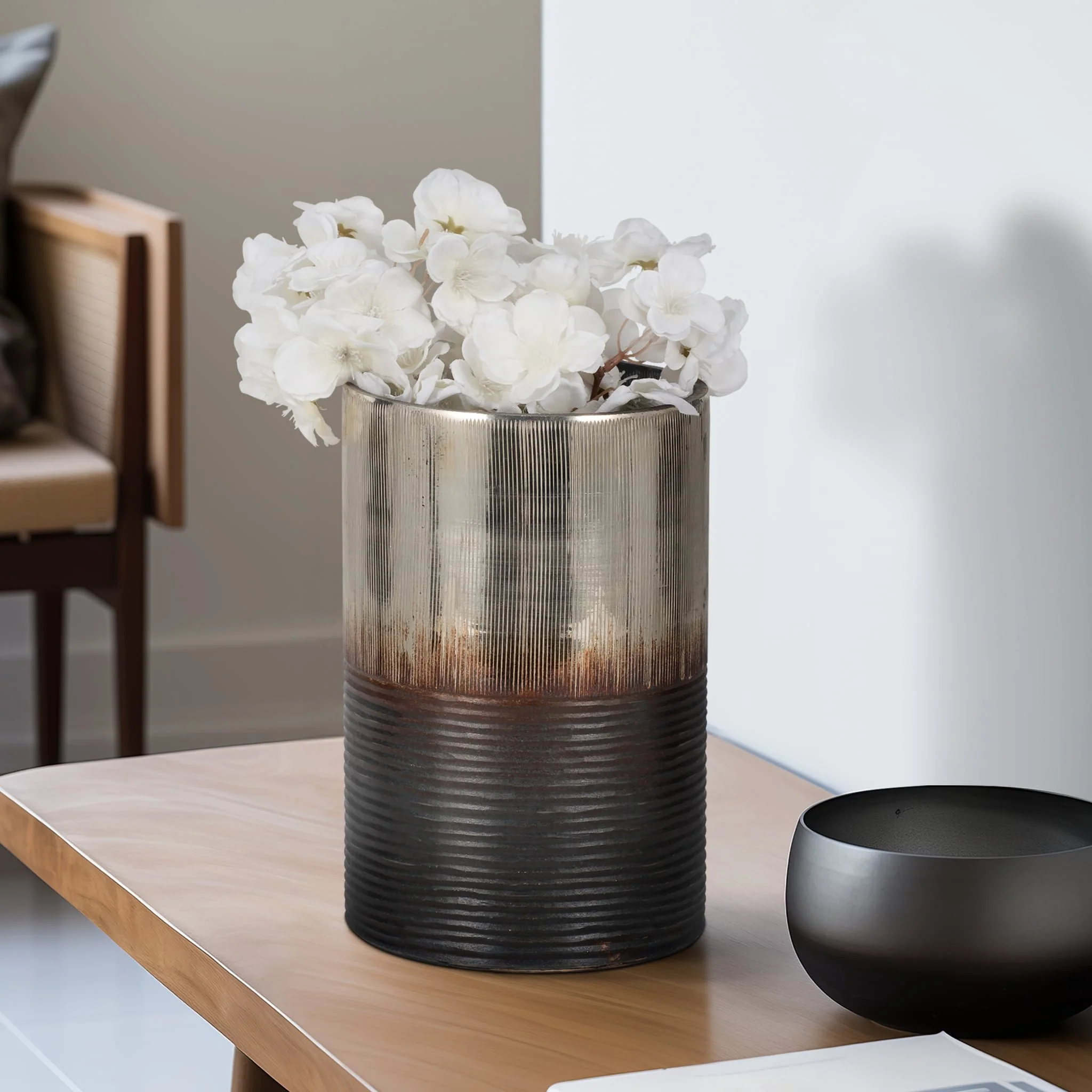 Glass, 9" Metallic 2-tone Vase, Silver - Image 10