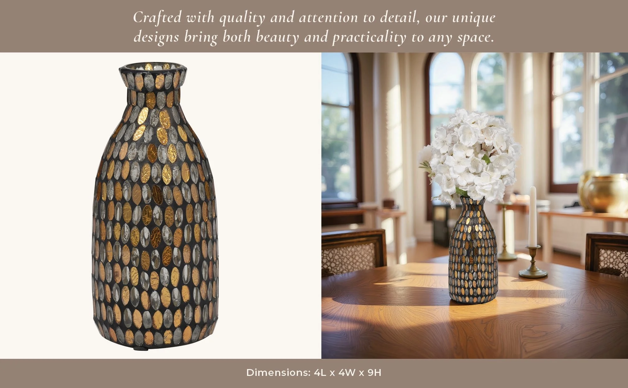 Glass, 9"h Mosaic Vase, Copper - Image 9