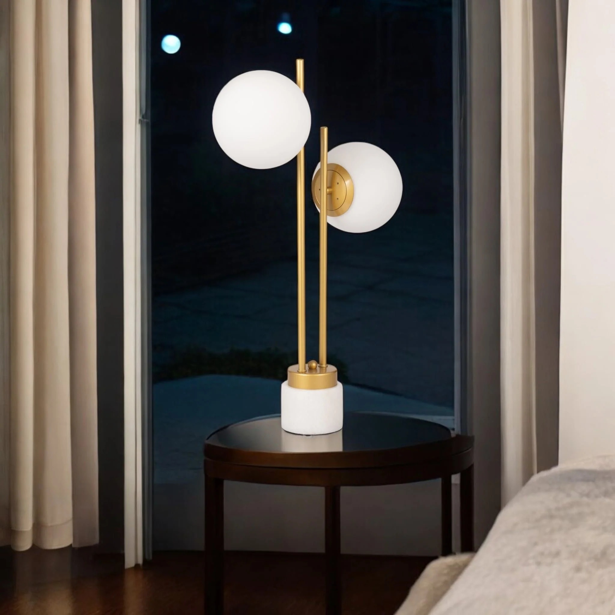 Glass/brass 23" Double Diffuser Table Lamp, Gold - Image 12