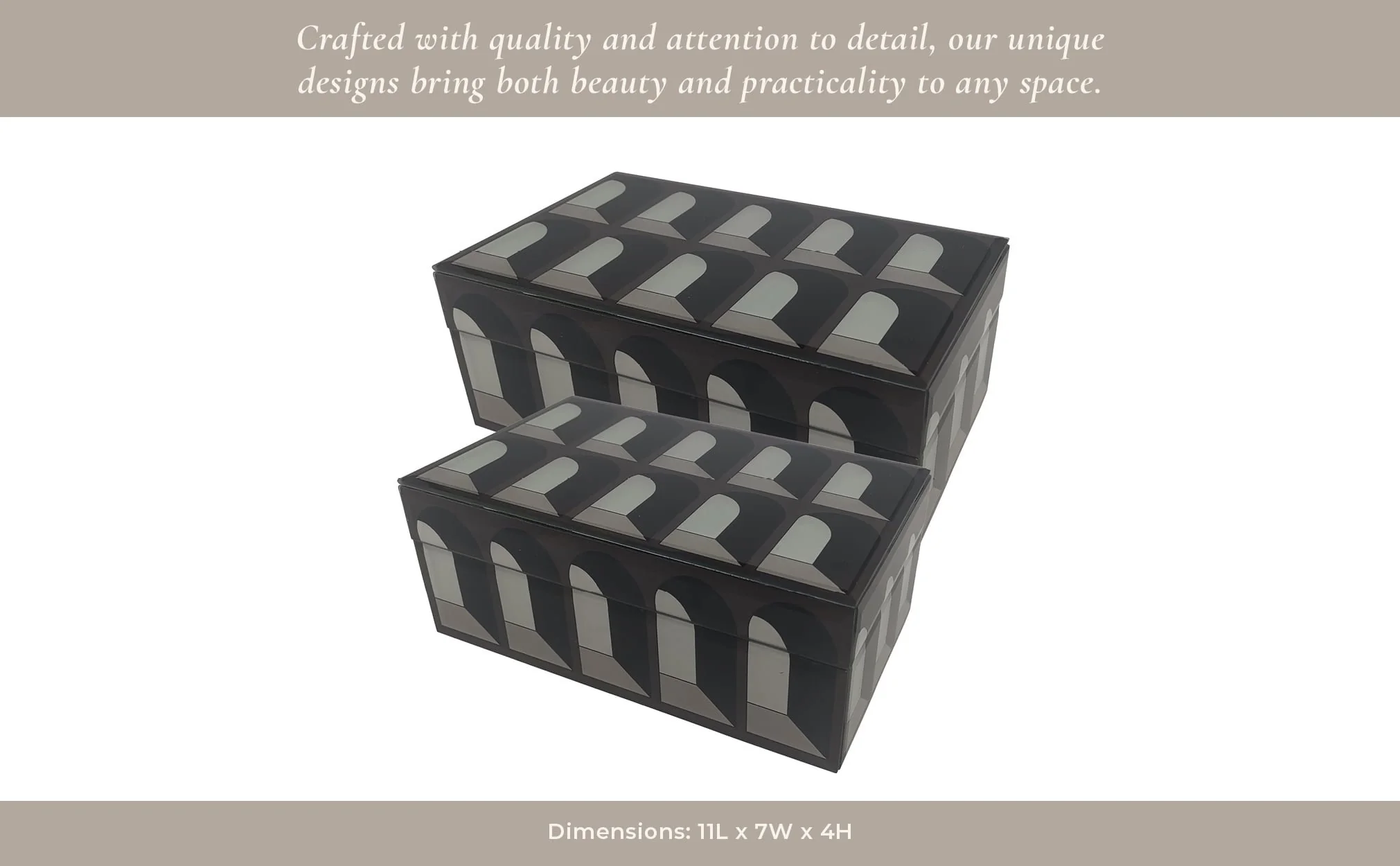 Glass, S/2 8/11"arch Doorway Boxes, Black/white - Image 3
