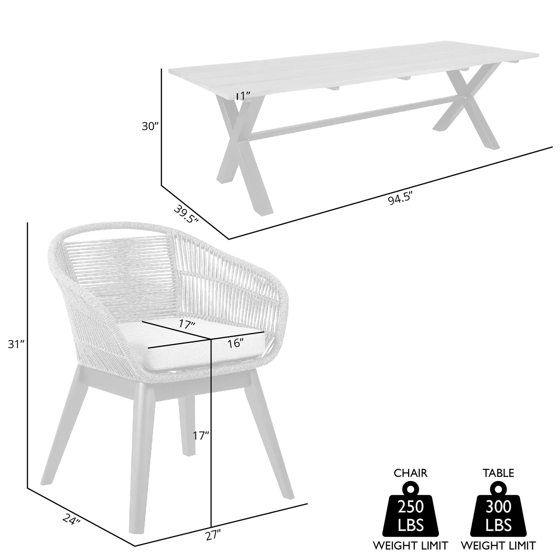 Glendora Tutti Frutti Outdoor Patio 5 Piece Live Edge Dining Set in Eucalyptus Wood Gray Rope and Cushions - Image 9