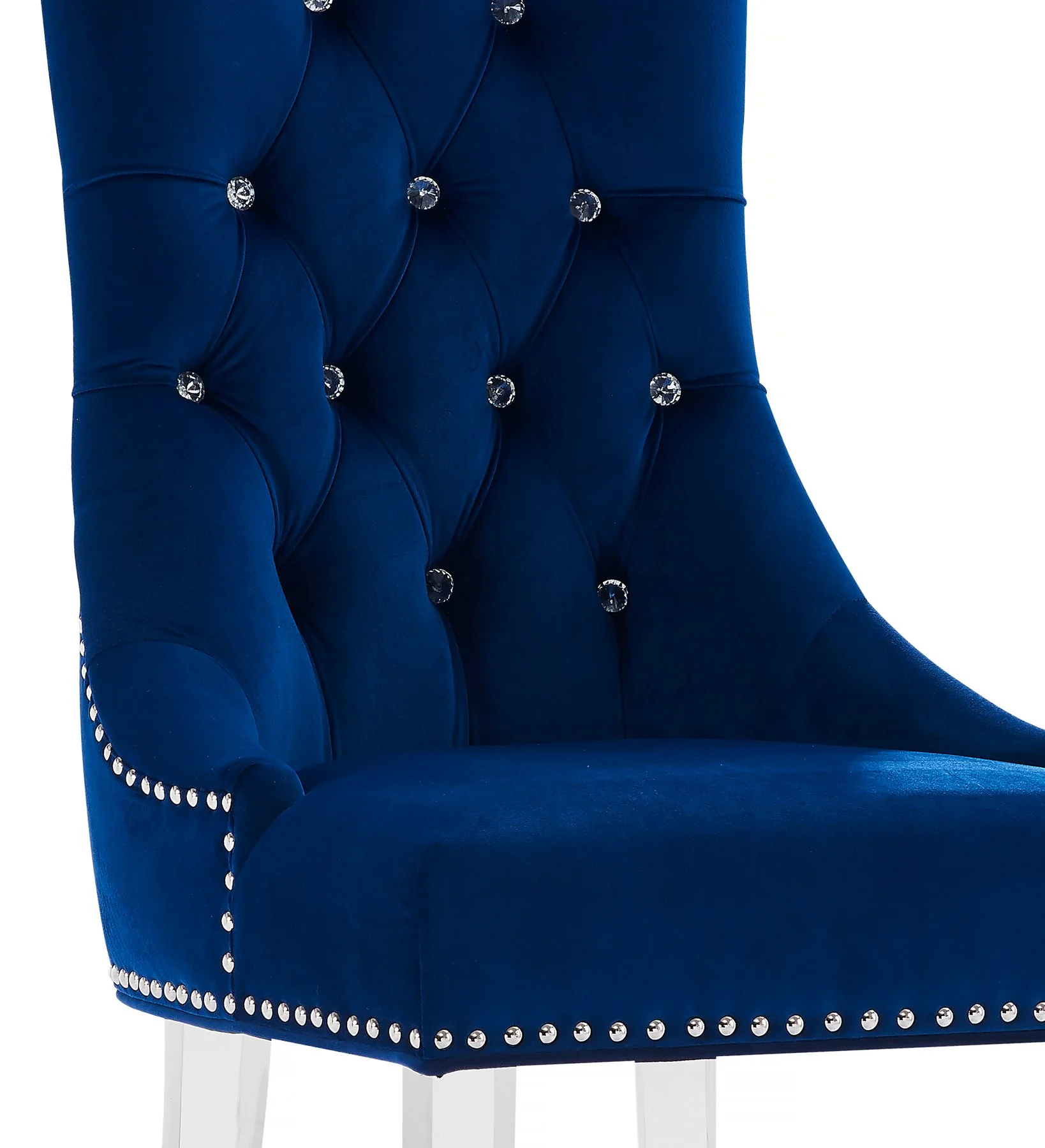 Gobi Modern and Contemporary Tufted Dining Chair in Blue Velvet with Acrylic Legs - Image 2