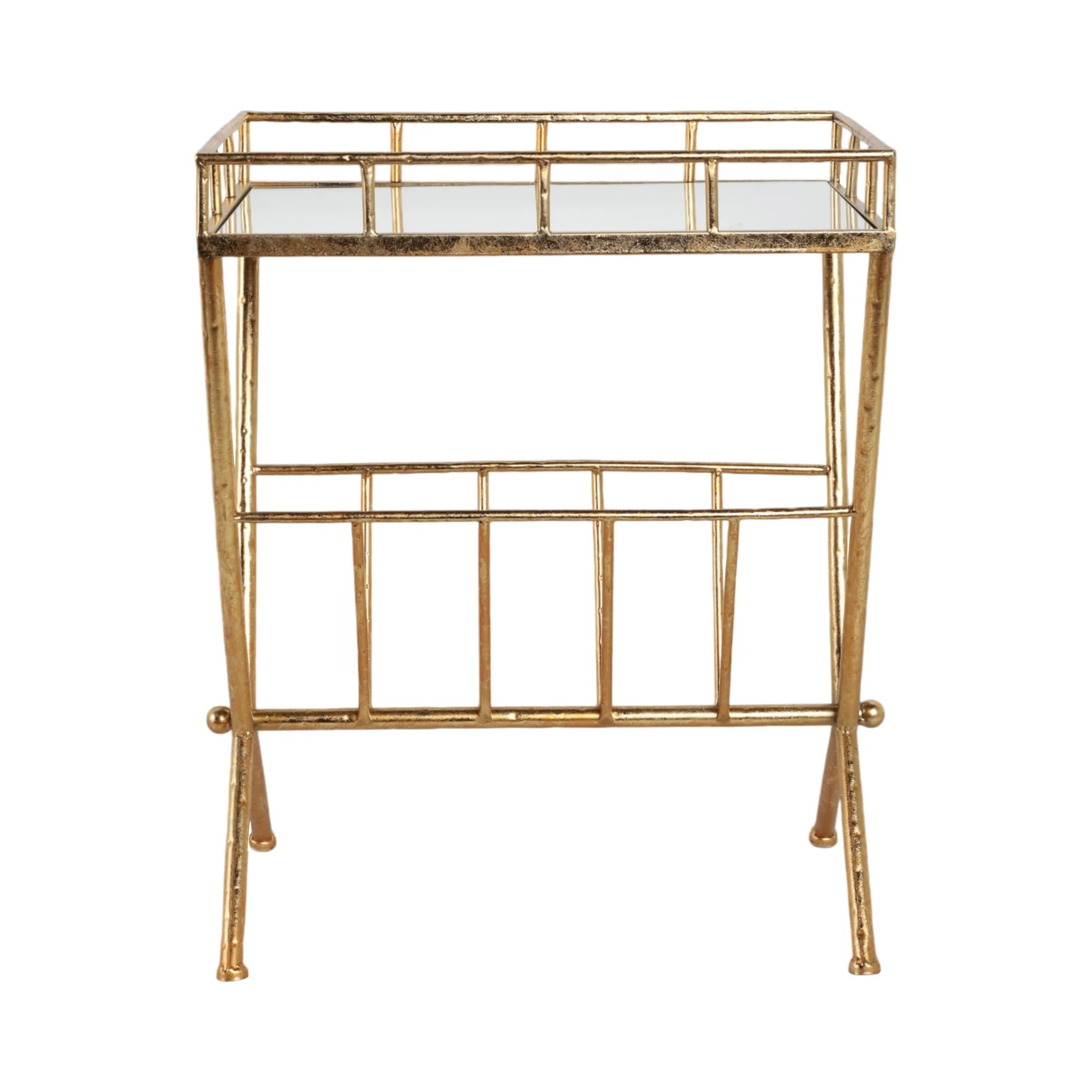 Gold Accent Table, Mirror W/ Magazine