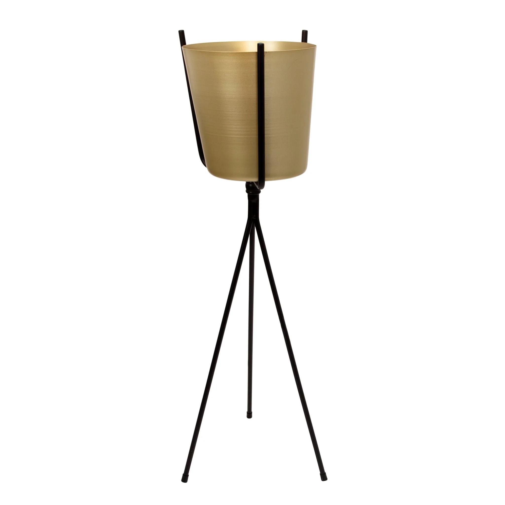 Gold Metal Planter, Black Tripod 31.5