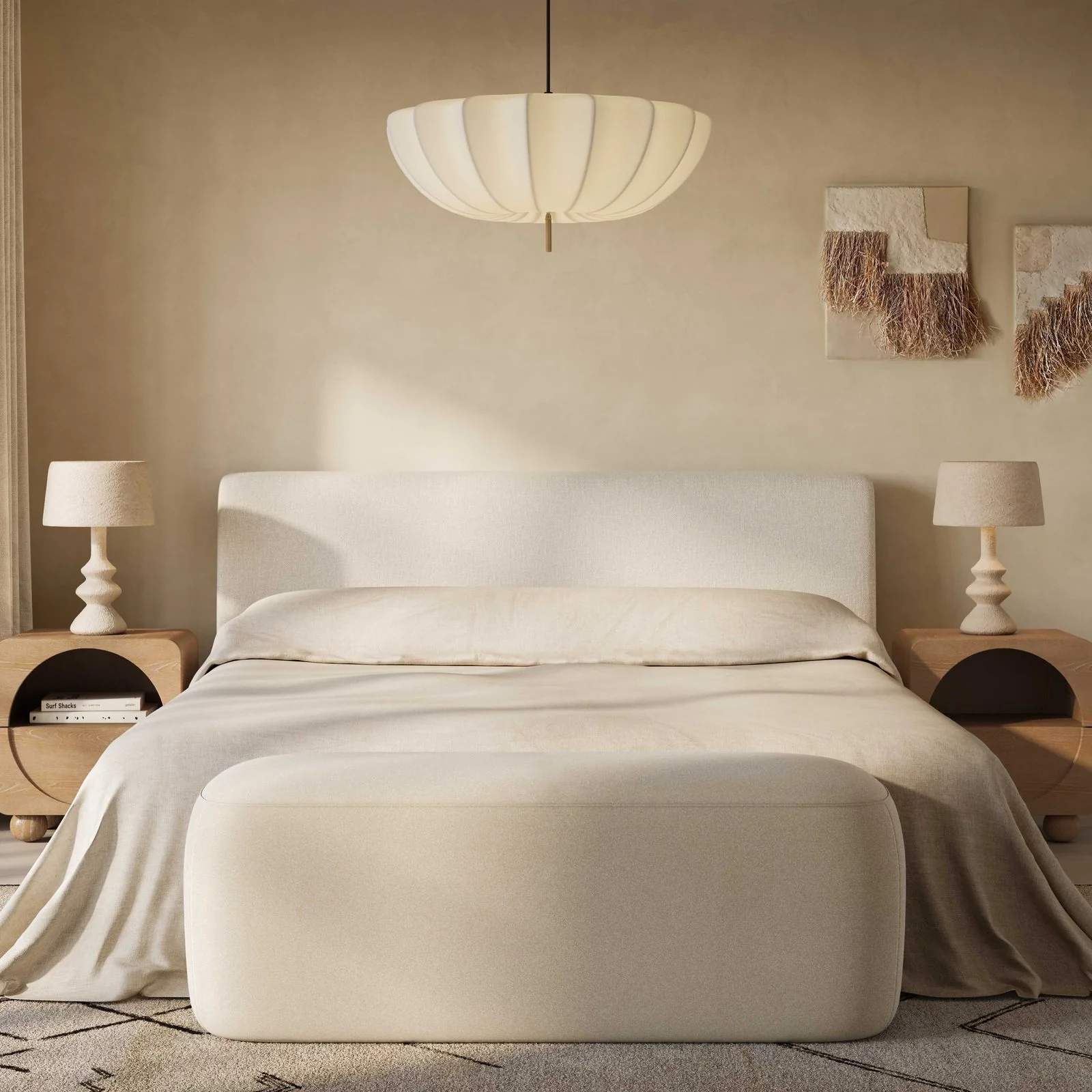 Graceland Cream Faux Mohair Bench - Image 2