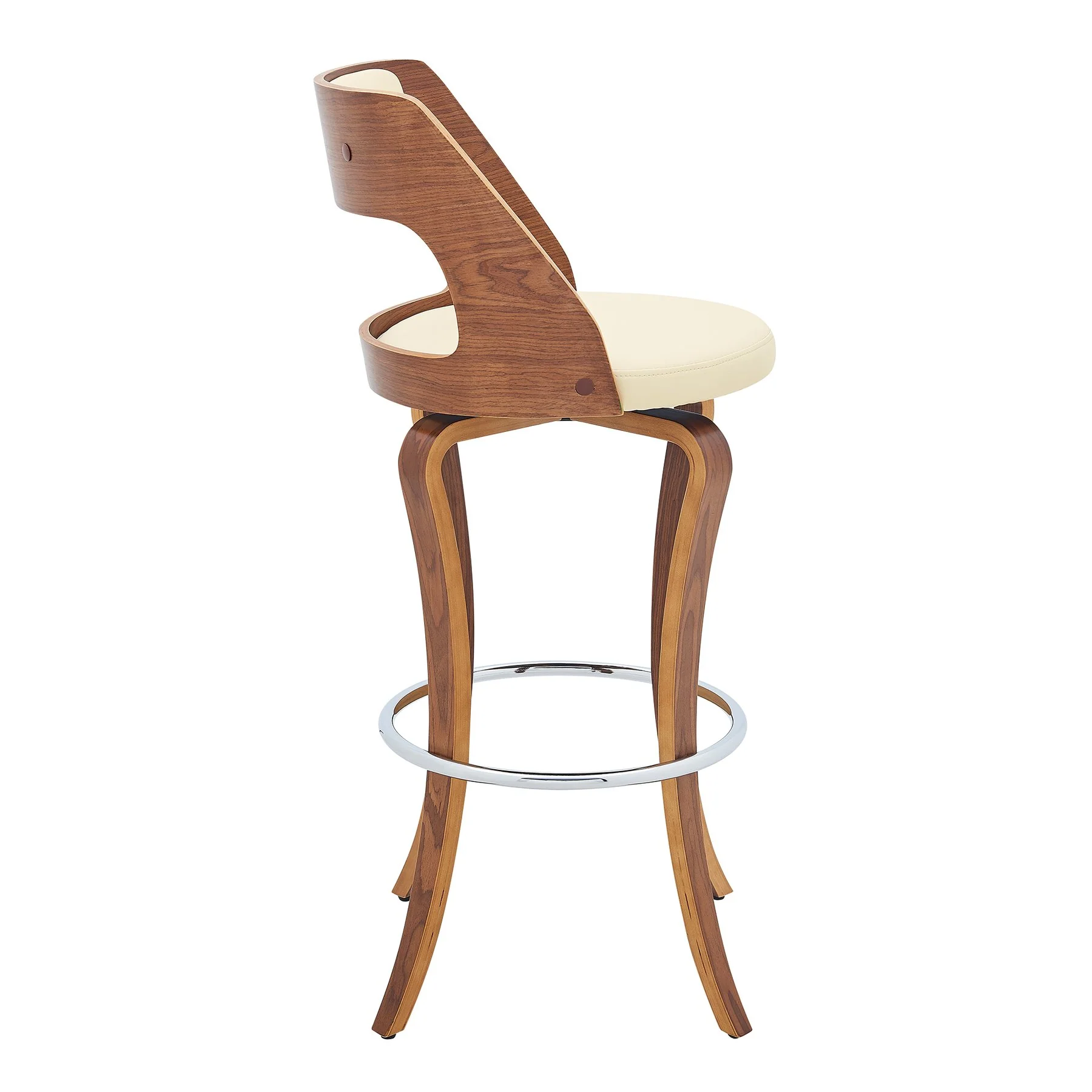 Grady 29" Swivel Cream Faux Leather and Walnut Wood Bar Stool - Image 3