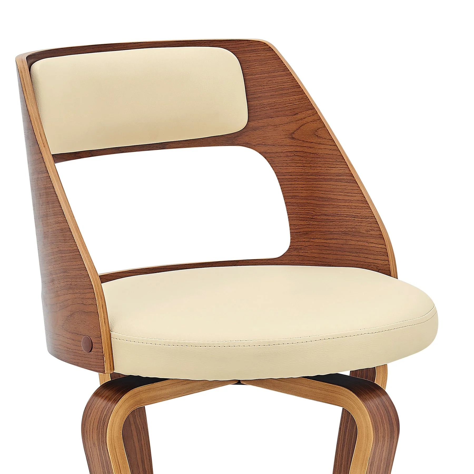 Grady 29" Swivel Cream Faux Leather and Walnut Wood Bar Stool - Image 6