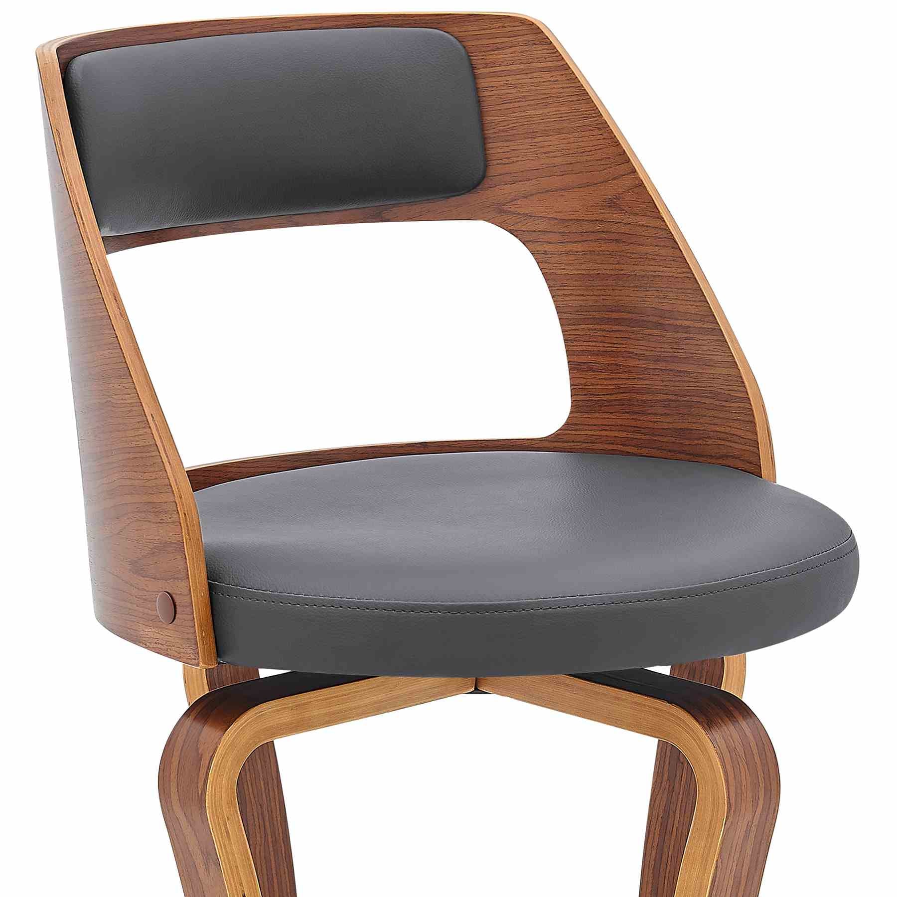 Grady 29" Swivel Gray Faux Leather and Walnut Wood Bar Stool - Image 6